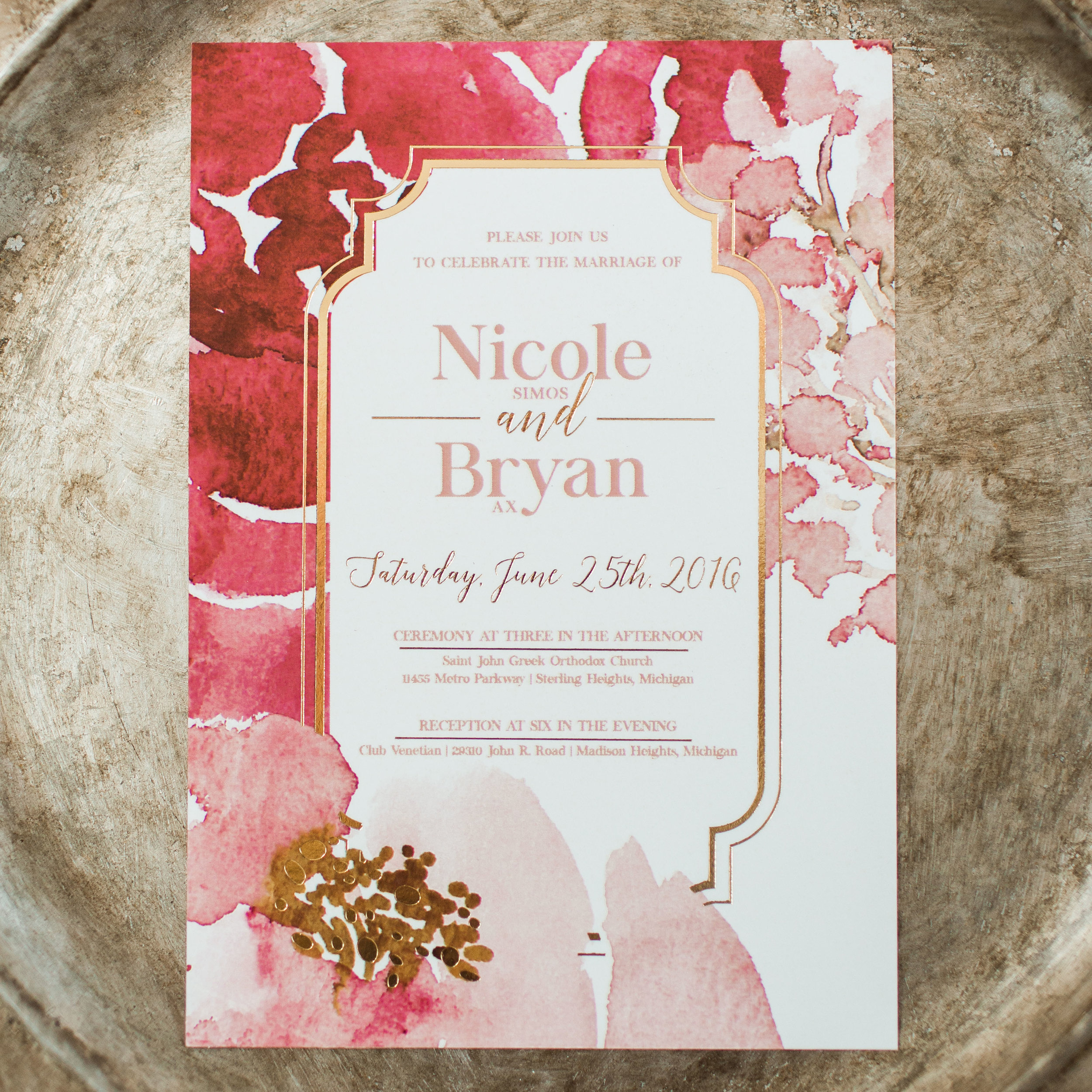 custom gold foil wedding invitations | new jersey wedding invitation designer | princeton invitation designer | elegant and floral wedding invitations