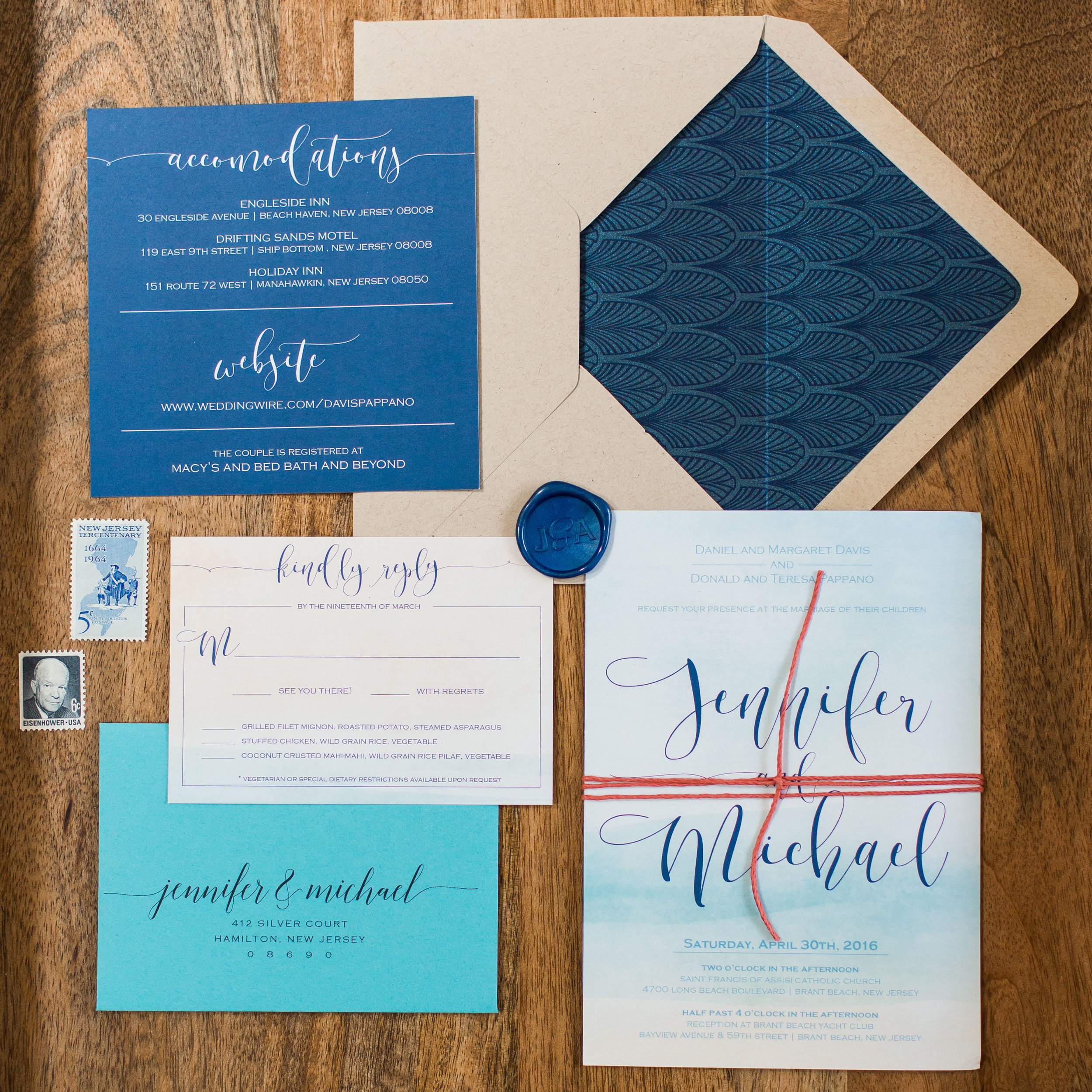 custom gold foil wedding invitations | new jersey wedding invitation designer | princeton invitation designer | beach and watercolor wedding invitations