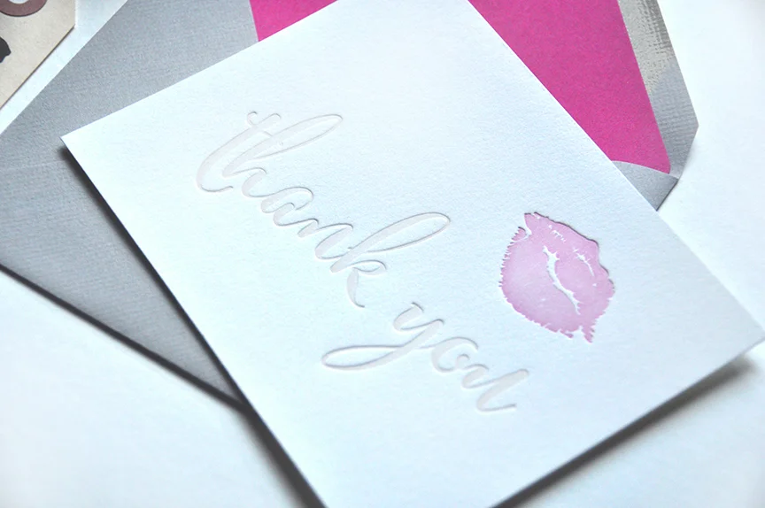 letterpress thank you card letterpress kiss notecard stationery