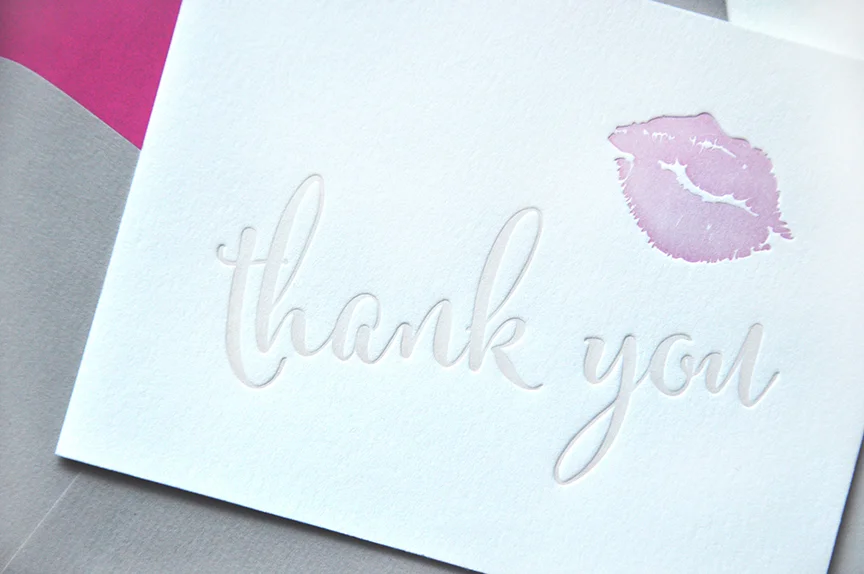 letterpress thank you card letterpress kiss notecard stationery
