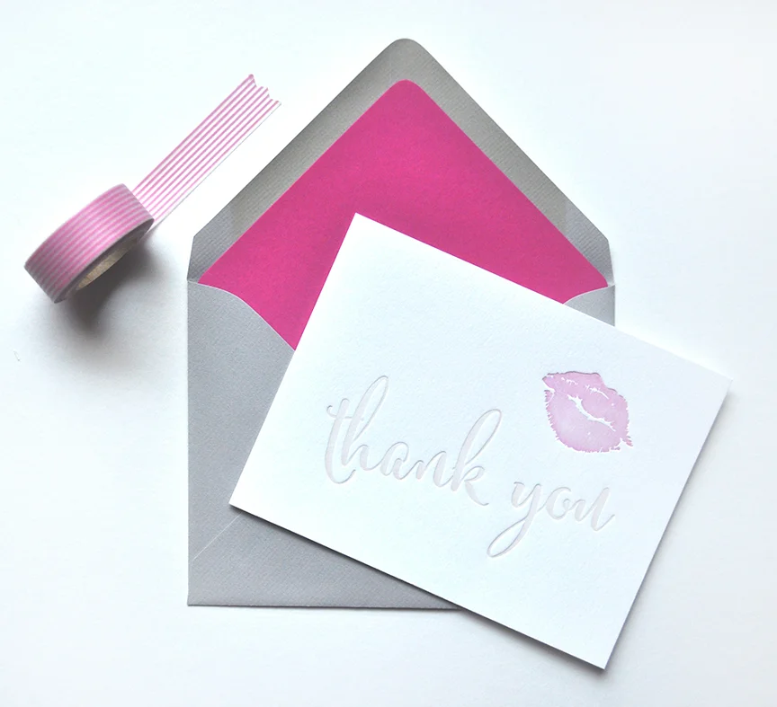 letterpress thank you card letterpress kiss notecard stationery