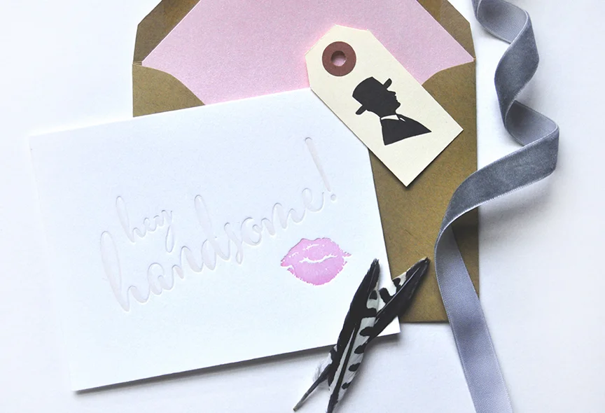 letterpress hey there handsome letterpress kiss notecard stationery