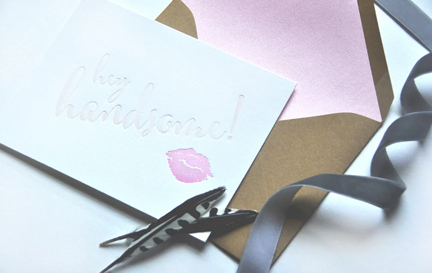 letterpress hey there handsome letterpress kiss notecard stationery