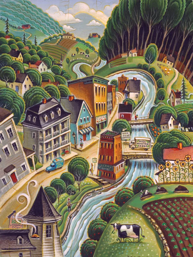 Tim Zeltner's whimsical landscape in Yankee Magazine, July 2010