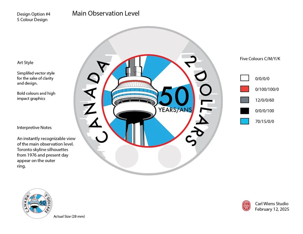 The Royal Canadian Mint toonie celebrating the 50th anniversary of the CN Tower  alternate option
