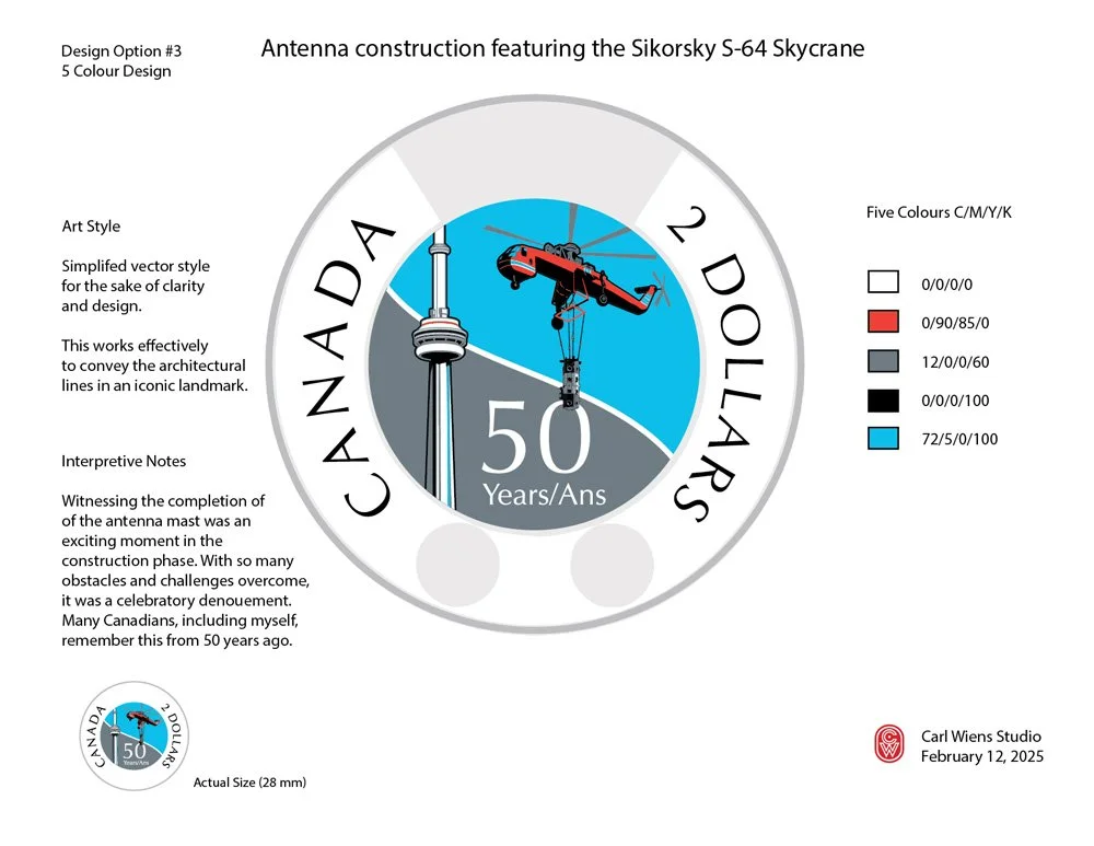 The Royal Canadian Mint toonie celebrating the 50th anniversary of the C.N. Tower  alternative version