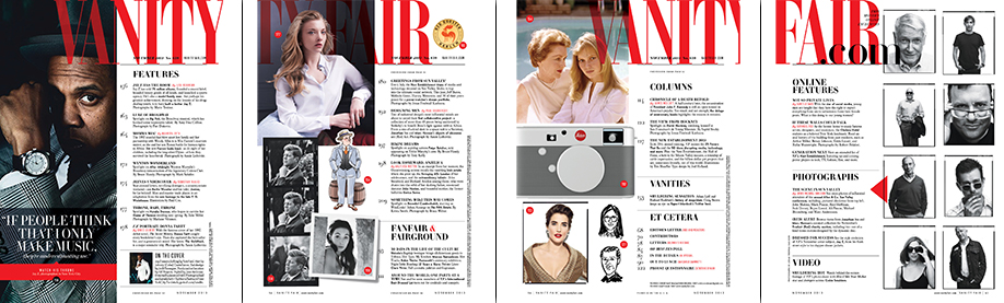 Vanity Fair's 4 page TOC (Print edition)