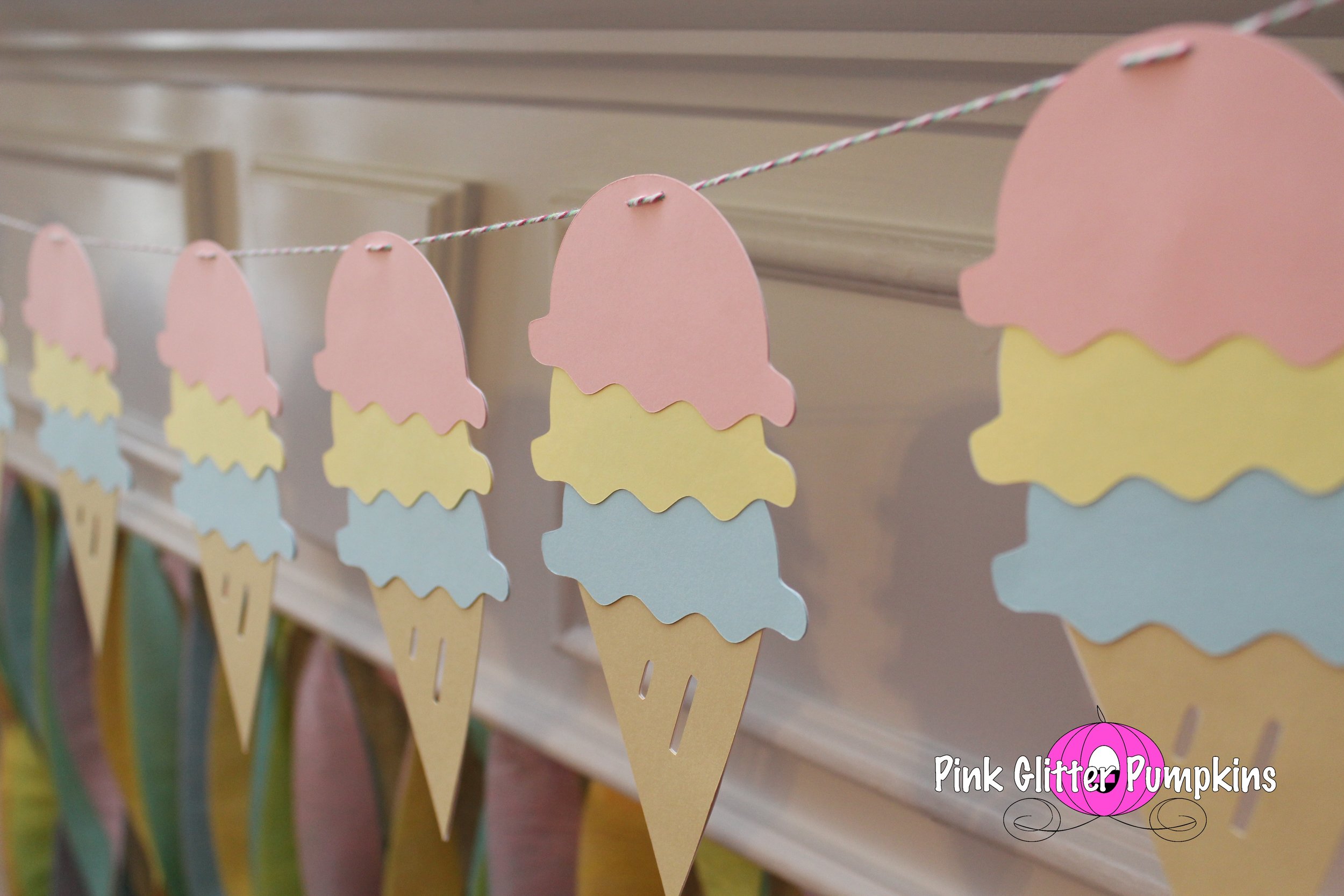Ice Cream Cone Banner with Paper Rosettes - Crafting Cheerfully