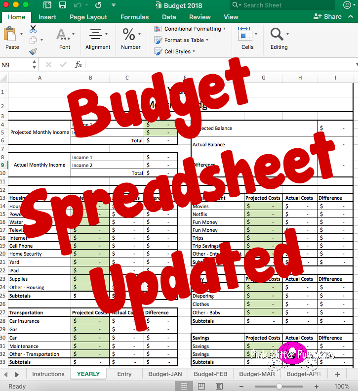 Budget Spreadsheet Updated