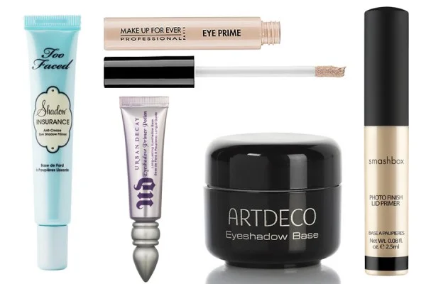 «Shadow Insurance», Too Faced; «Eye Prime», Make Up For Ever; «Eyeshadow Primer Potion», Urban Decay, « Eyeshadow Base», Artdeco; « Photo Finish Lid Primer», Smashbox
