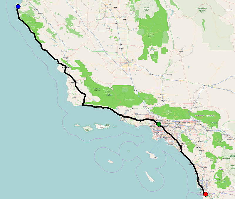 Tail end of a Canada - Mexico bicycle tour: Monterey area => Los Angeles area => California/Mexico border.