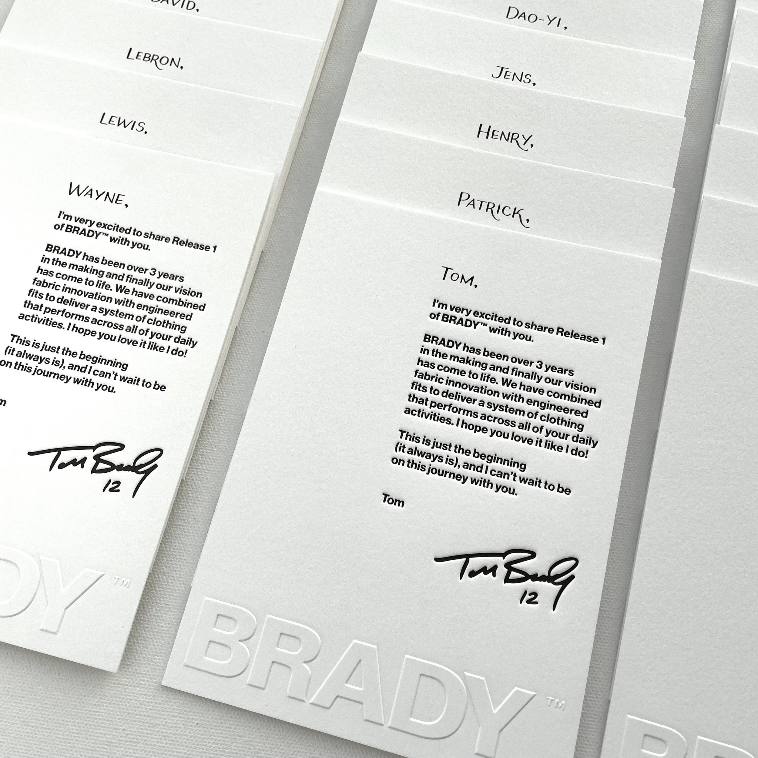 Brady - personalized names for the Brady's clothing launch for PR packages