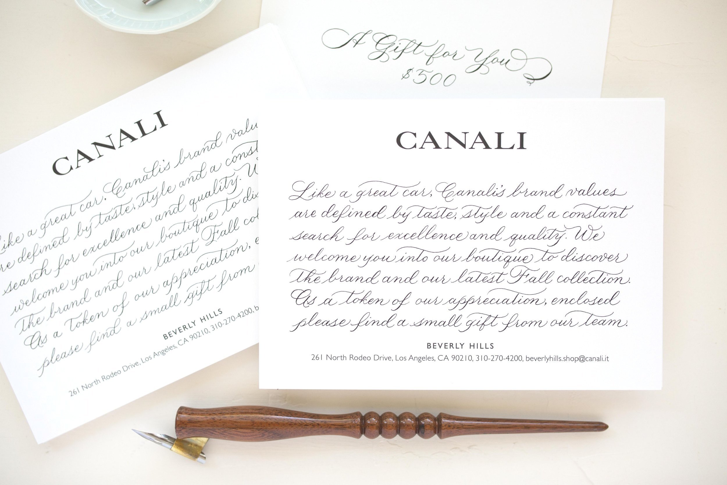 Canali - handwritten notes and gift certificates for VIP clients