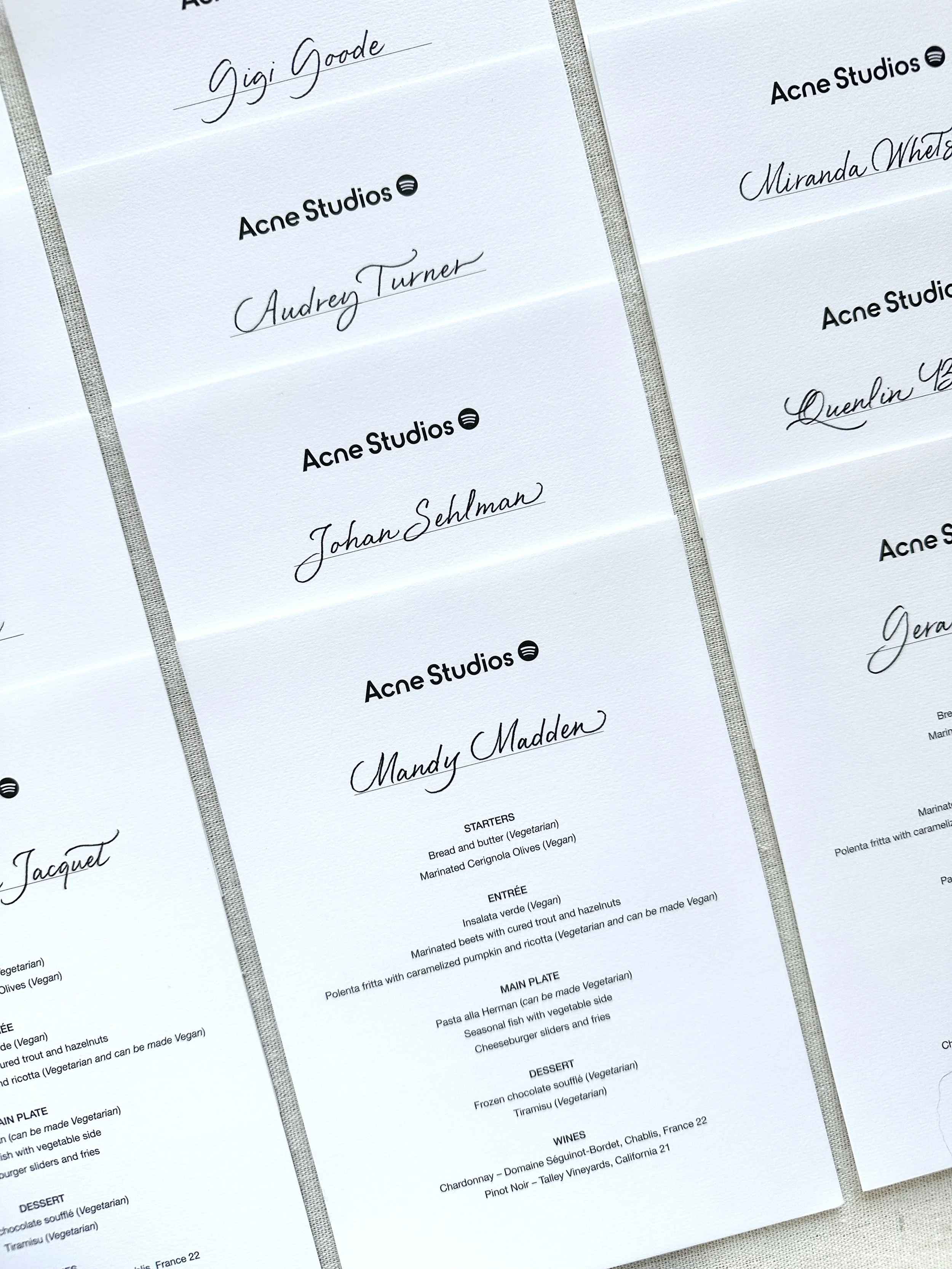Los Angeles hand written calligraphy place cards