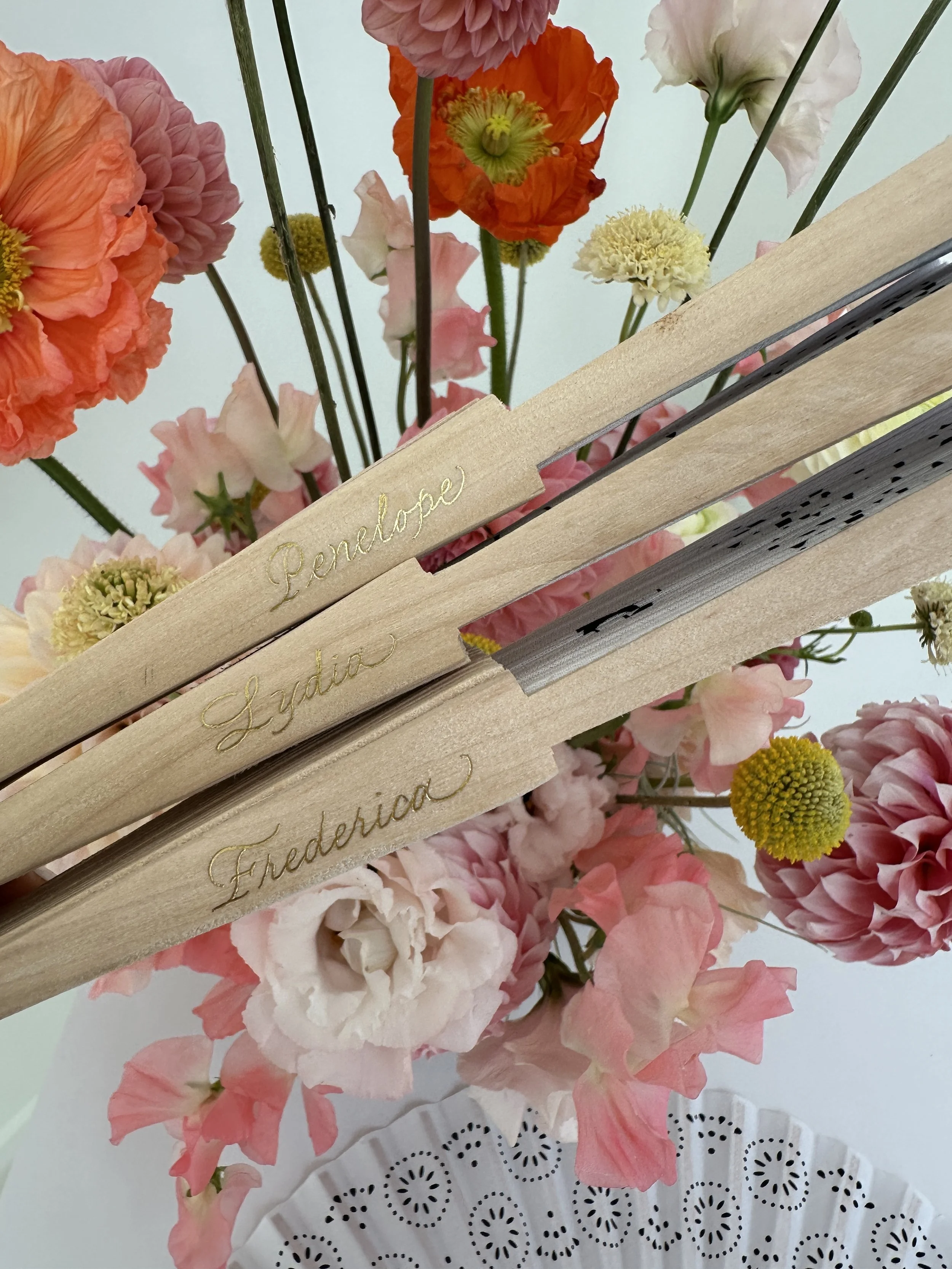  Betty Ling Calligraphy personalized Chloe handheld bamboo fans for a VIP event at their Melrose boutique in Los Angeles.  