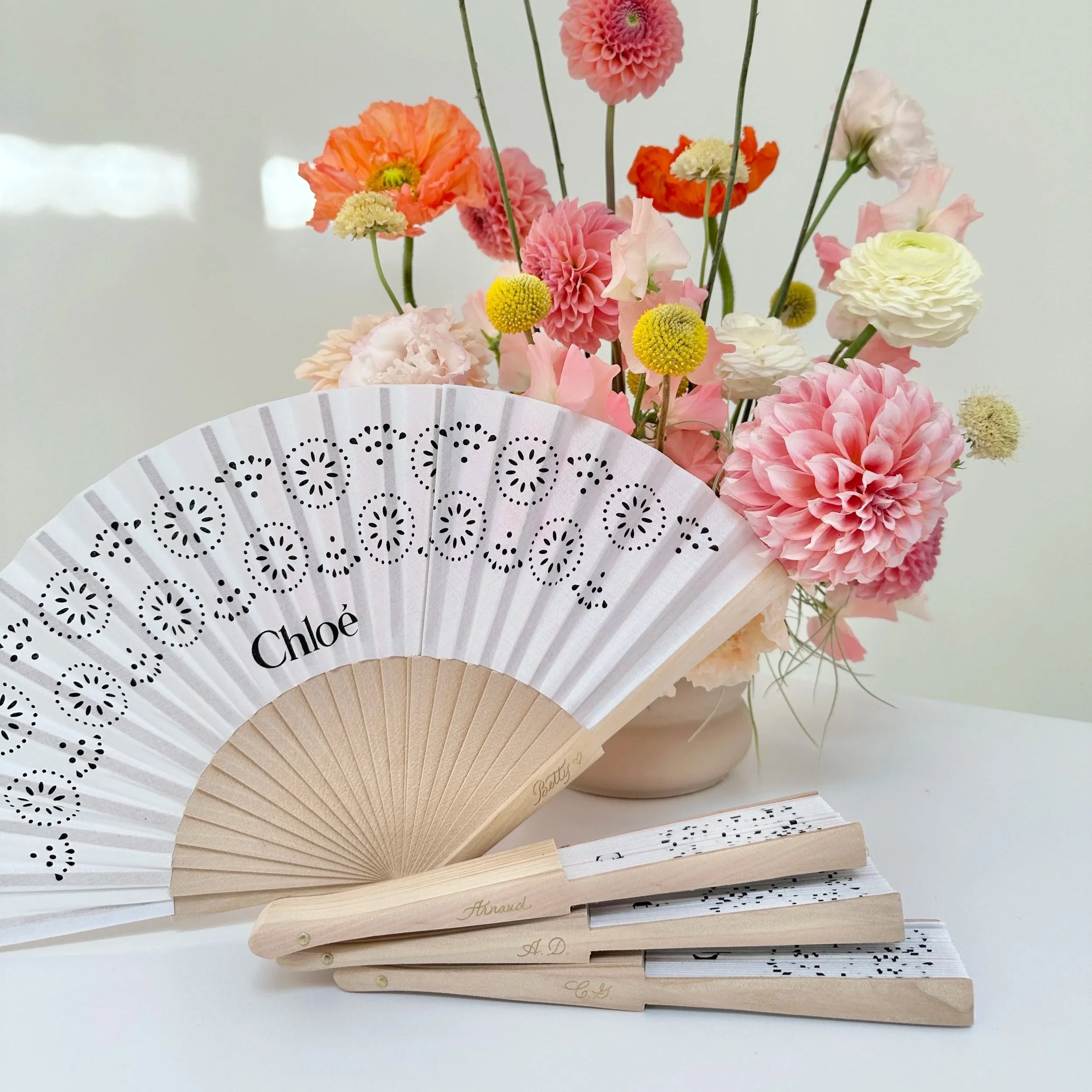  Betty Ling Calligraphy personalized Chloe handheld bamboo fans for a VIP event at their Melrose boutique in Los Angeles.  