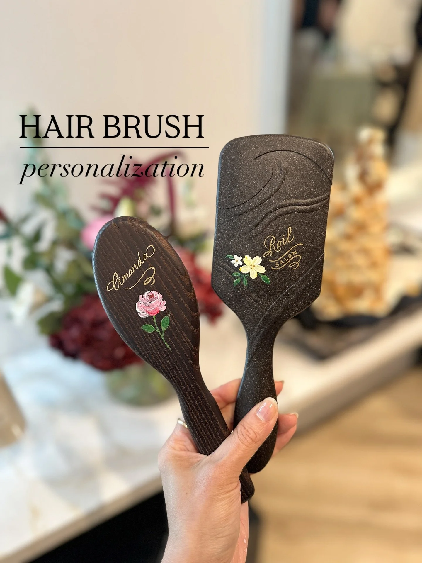 Got a unique surface? ✨ I can personalize it!

Brushes made with biodegradable coffee grounds? ✔️
Wood hair brushes too? ✔️
If you can dream it, chances are I can customize it. 💫

It was a very busy evening personalizing nearly 40 hair brushes for R