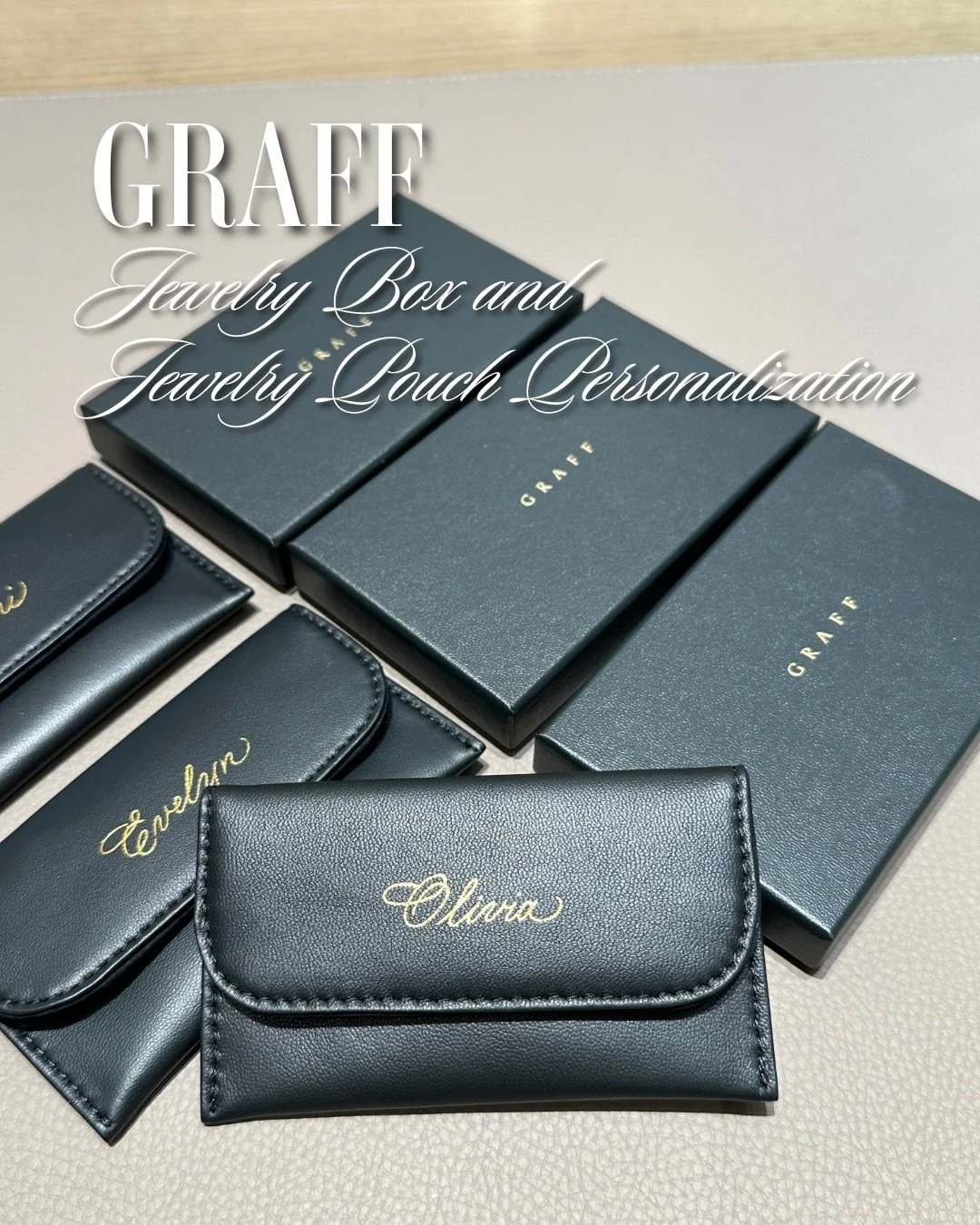 In December, I provided hot foil personalization on jewelry boxes and jewelry pouches for Graff at South Coast Plaza. Their jewelry is crafted with the highest quality - and likewise, their boxes and pouches were crafted with the most luxurious butte