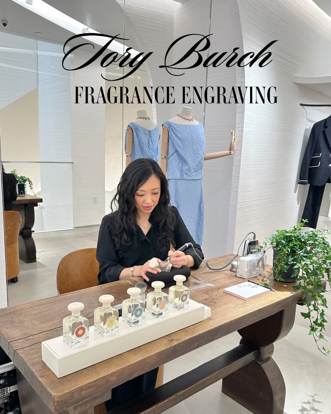 Hand engraved fragrances for Tory Burch (Beverly Hills) for a private Mother&rsquo;s Day event with a UCLA sorority. 💙💛

It was so fun connecting with students from my alma mater. Met the sweetest mother and daughter duos. 

#losangelescalligrapher