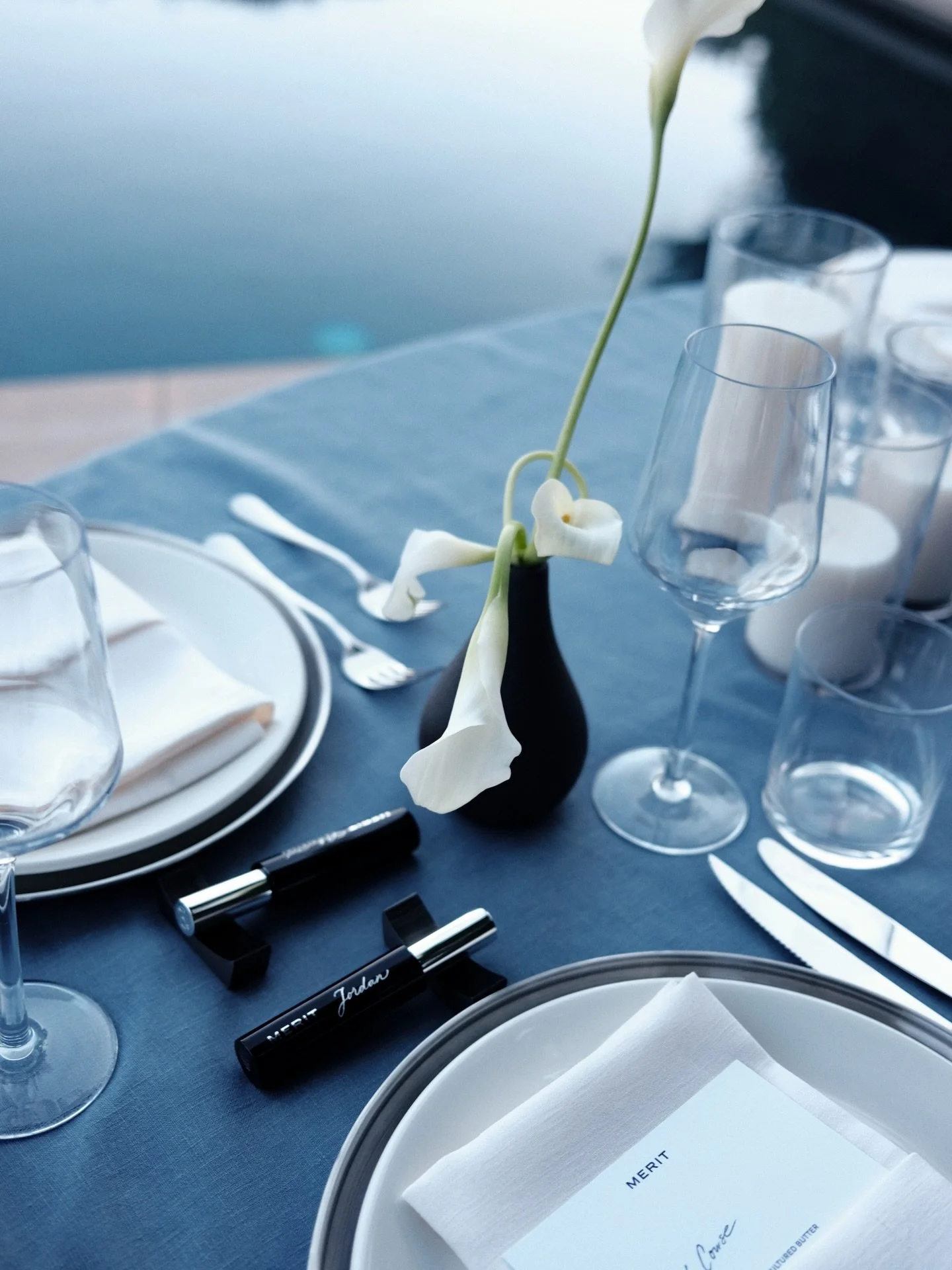 Stunning event for Merit. Two in one moment: The mascaras doubled as gifts and place cards. 

Each mascara was hand engraved in a classic calligraphy style for their launch dinner event in Beverly Hill, CA. 

Always grateful for the opportunity to pa