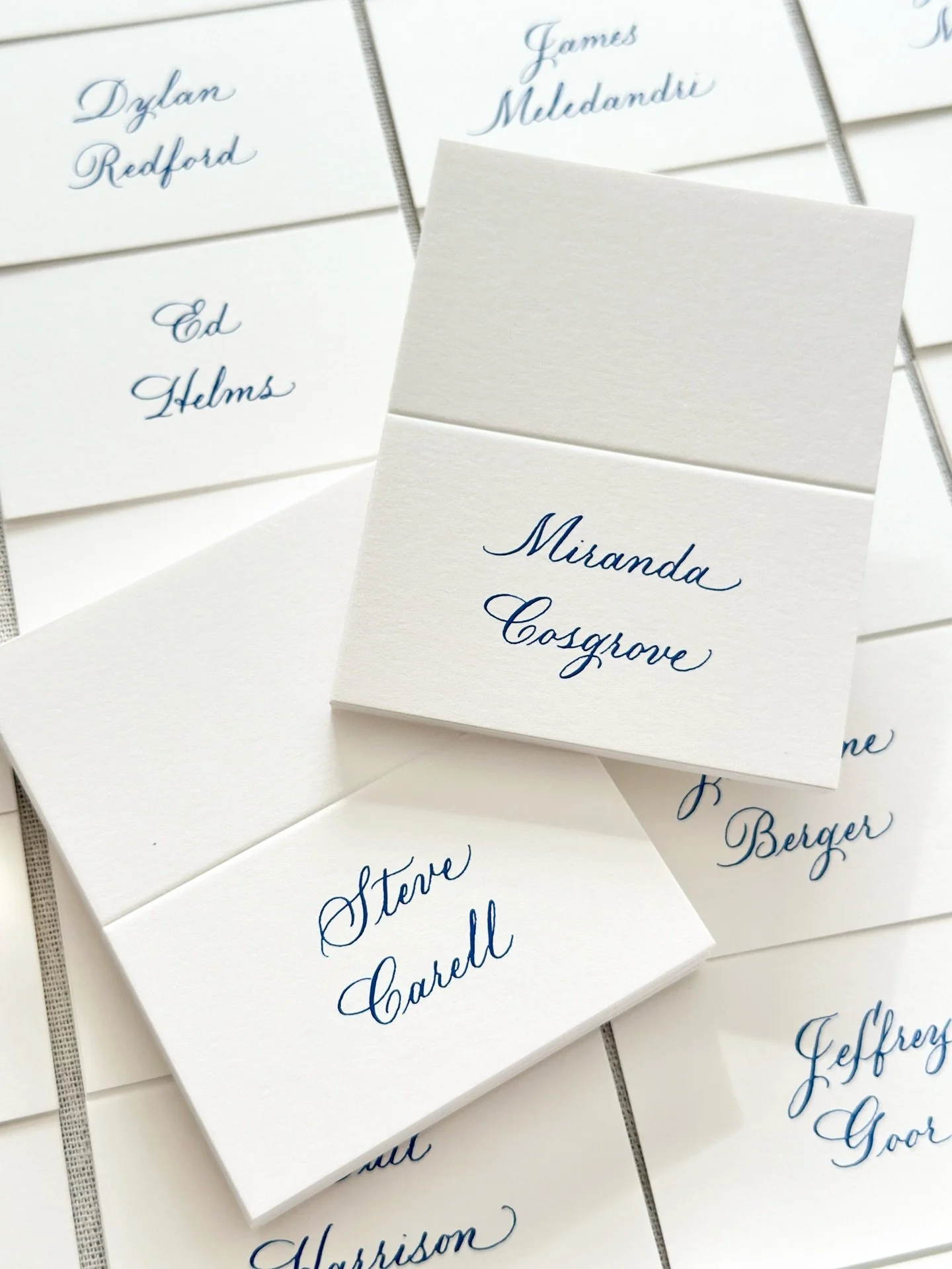 Minions &amp; Monsters: Anyone else have kids who enjoy watching the Minion movies? 🙋🏻&zwj;♀️

Here are calligraphy place cards for the cast members of the upcoming movie, hand written with a custom minion blue ink. 🎥🍿💛

#losangelescalligrapher 