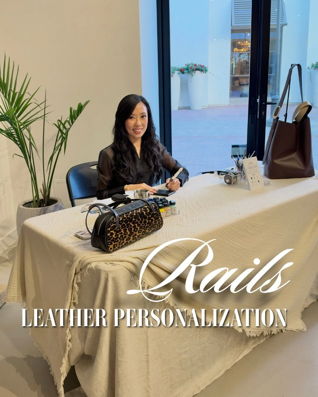 So fun partnering with @rails at Fashion Island, Newport Beach, to personalize their leather items, including bags, belts, and passport holders. 

Grateful for the opportunity to learn more about their contemporary lifestyle clothing brand and to be 