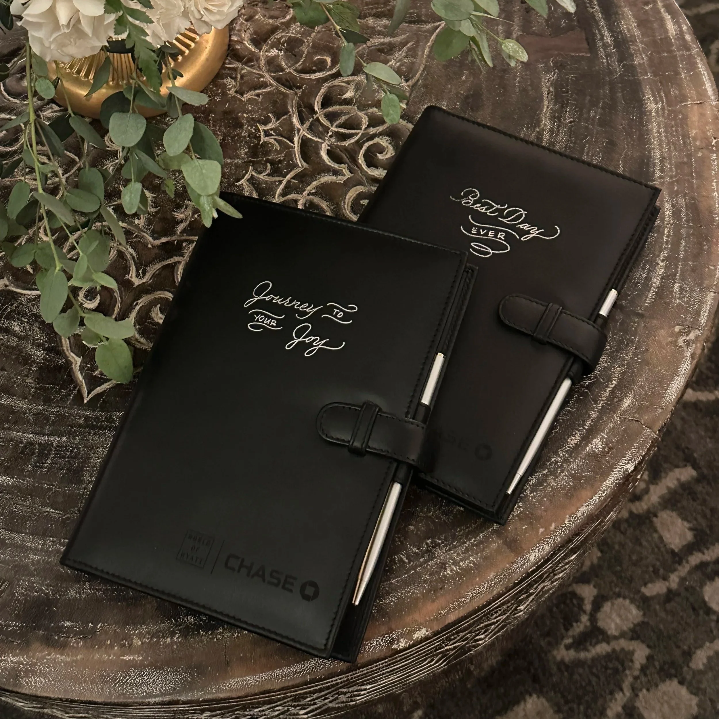 los Angeles calligraphy artist provide hot foil calligraphy on leather journals and notebooks