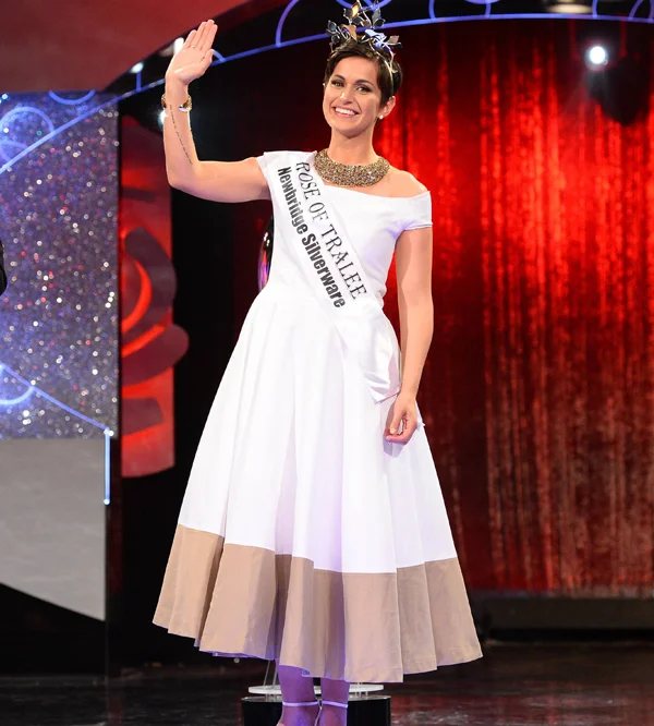 Philadelphia's Maria Walsh won Ireland's annual Rose of Tralee pageant wearing a custom dress by Megan Swansen.