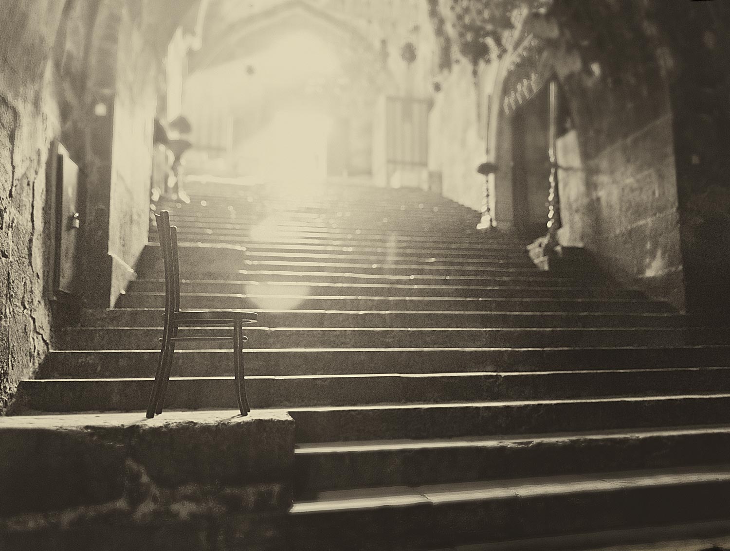  Steps leading down to the tomb of Mary. 