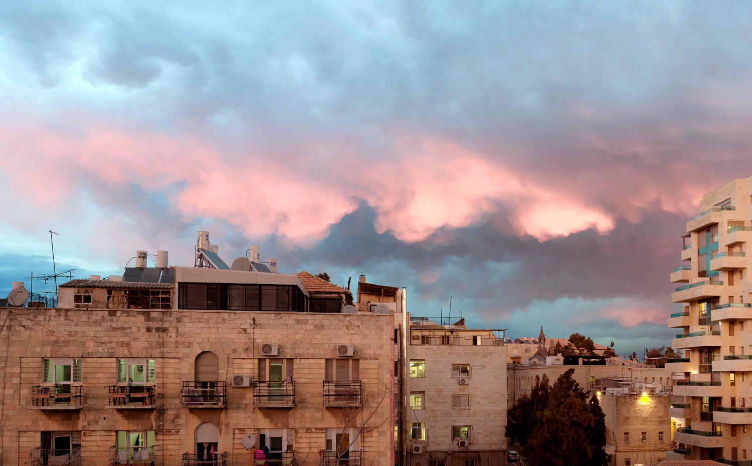  Colorful and interesting clouds from the balcony of our Air BnB flat 