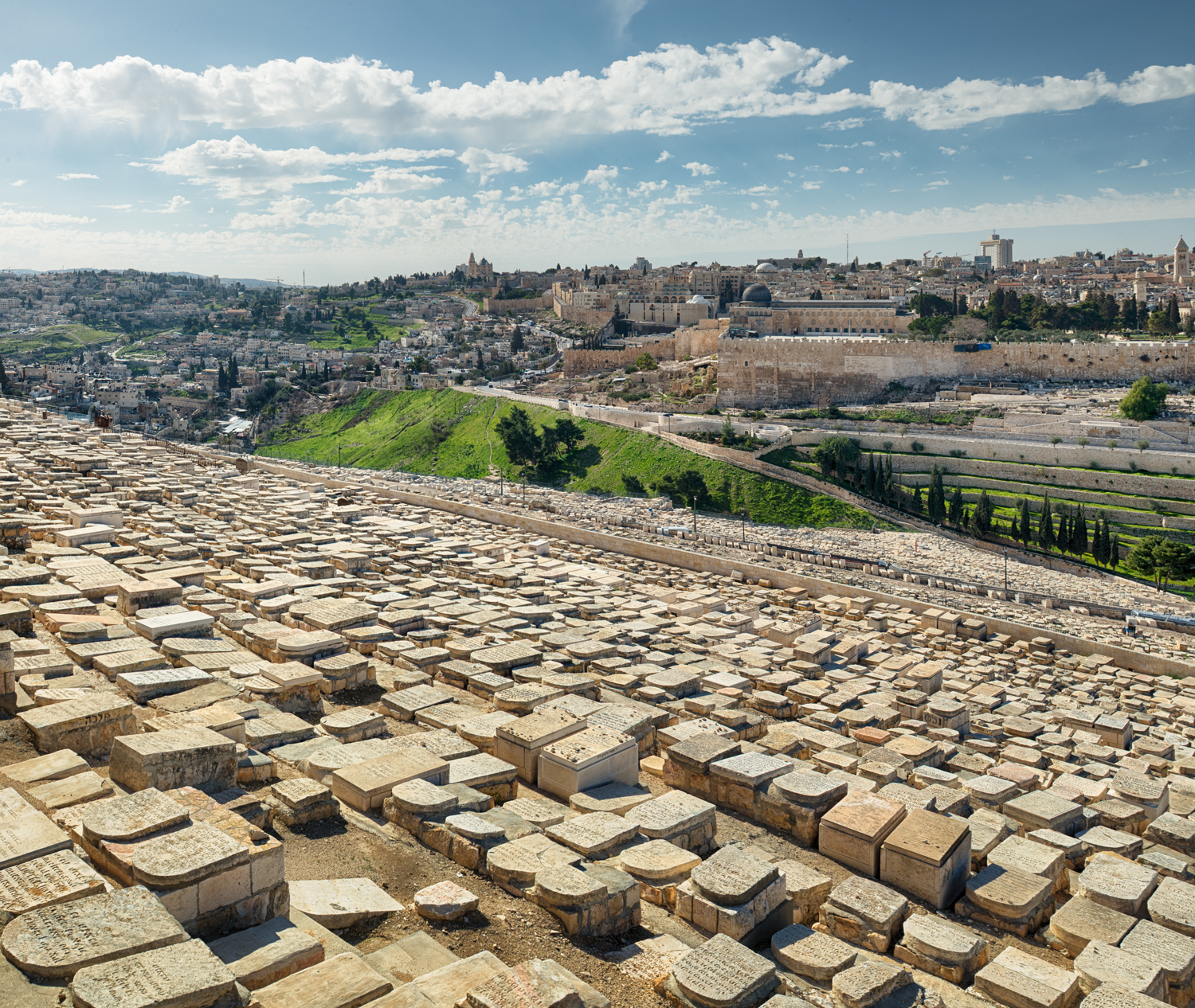  A Jewish Cemetery that stretched as far as the eye could see it seemed.&nbsp; Looking west you see the Old City of Jerusalem. 