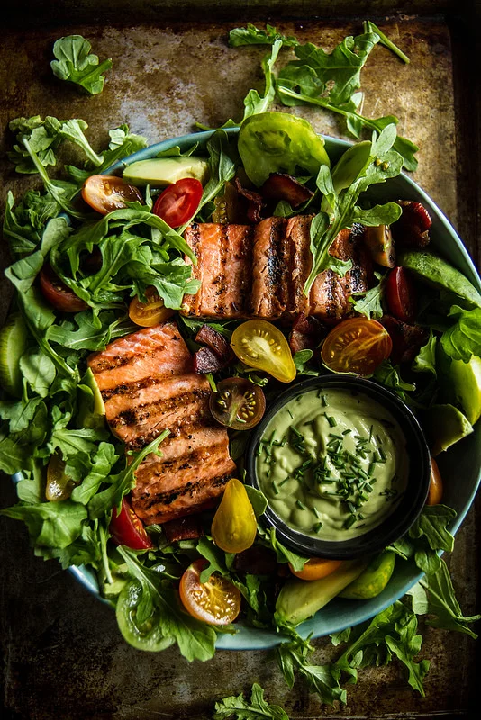 BLT Salmon Salad with Green Goddess Dressing