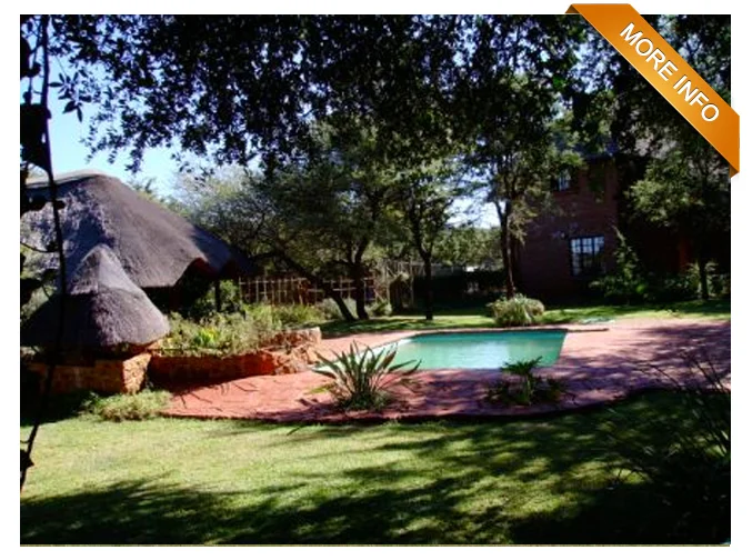  Ref: LR0015 | Lovely 16 ha guest farm. 15 Km from Bela Bela. Main building, double storey with upper lounge, bar, dining area, viewing deck and kitchen. 5 Chalets, en-suite, accommodates 10 guests. Central self-catering kitchen. Lapa with bar, built-in braai and braai pit that leads to swimming pool. Shaded parking. The property is fully fenced. Rest of property is untouched bushveld with roaming game. Staff quarters sleeps 4 people. PRICE: R4 900 000