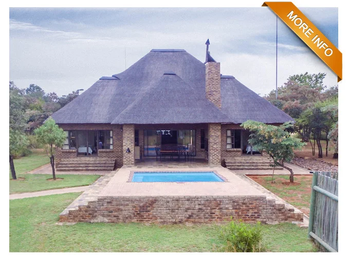 PRICE: R390 000 (10% share) Spectacular home offering 4 en-suite bedrooms (two full bathrooms & two with showers only). Large open-plan lounge and fully equipped kitchen with coffee machine, ice machine, water filter, dishwasher, washing machine & tumble dryer. 4 air-conditioning units plus a fireplace for those chilly evenings. 4-seater golf cart available for the keen golf enthusiast or for an unique wildlife experience. 