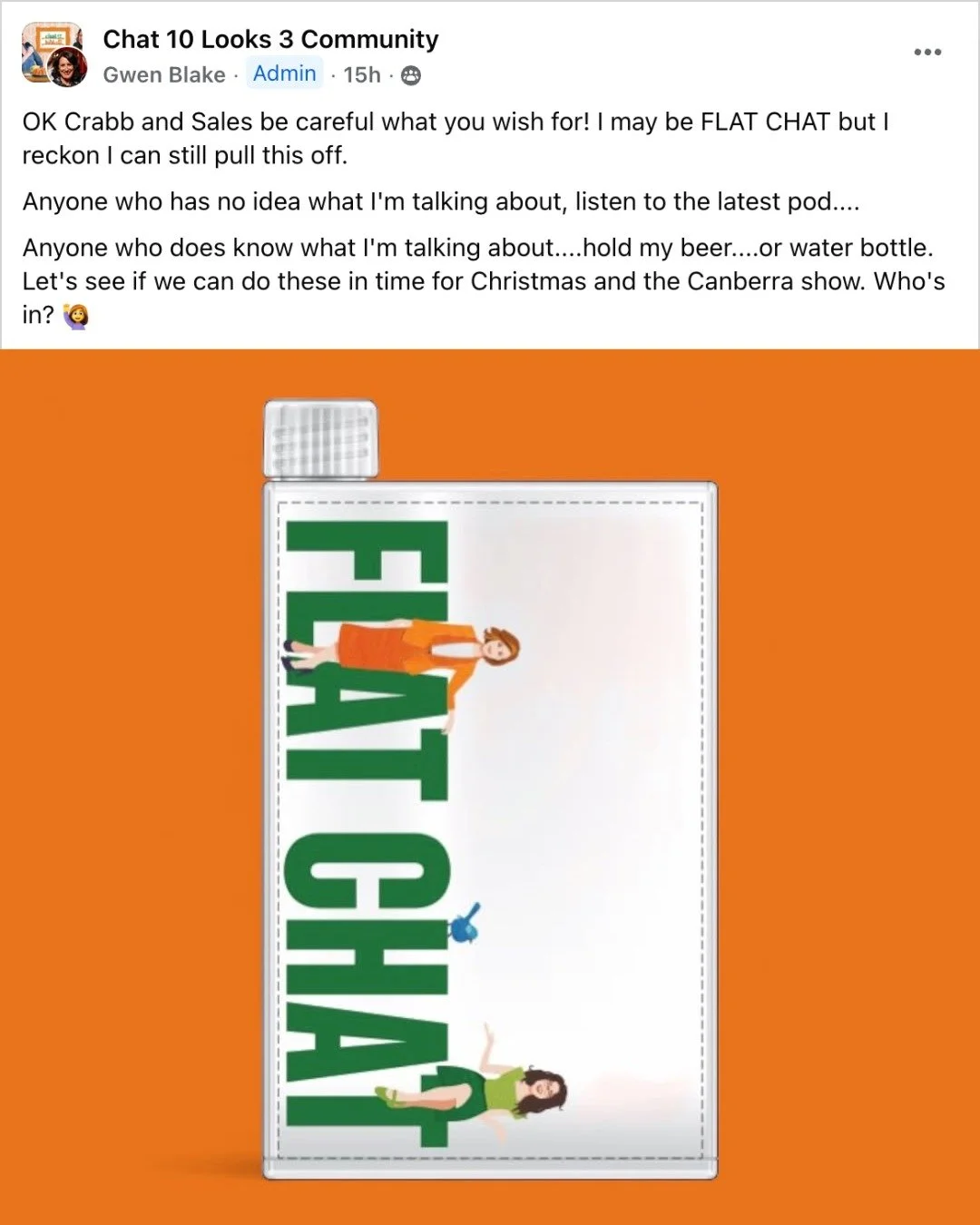 We&rsquo;ve literally never met a person who can do so many things at once. One Gwen = about three other people. 

The Chat 10 Looks 3 500ml flat water bottle is imminent. Stand by for further instructions.

Image description: A screenshot of Gwen's 