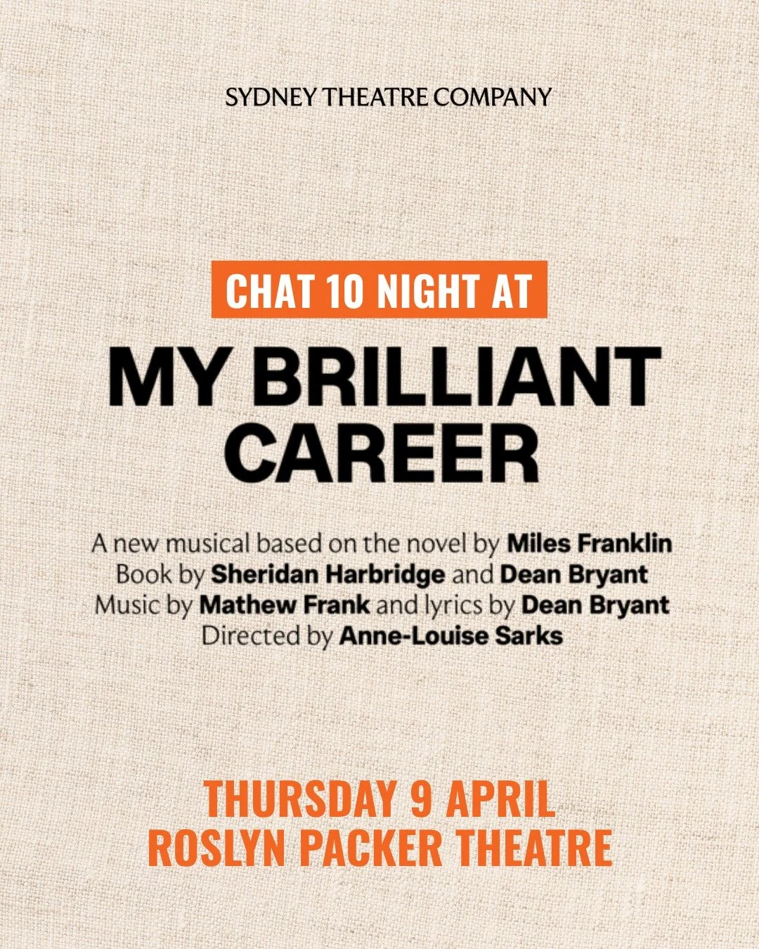 Sales dropped a hint about this at the end of this week's episode: Chat 10 will be taking over the Dress Circle at the Roslyn Packer Theatre for a real life Chatter gathering next month.

The Chat 10 Looks 3 team and Sydney Theatre Company have organ