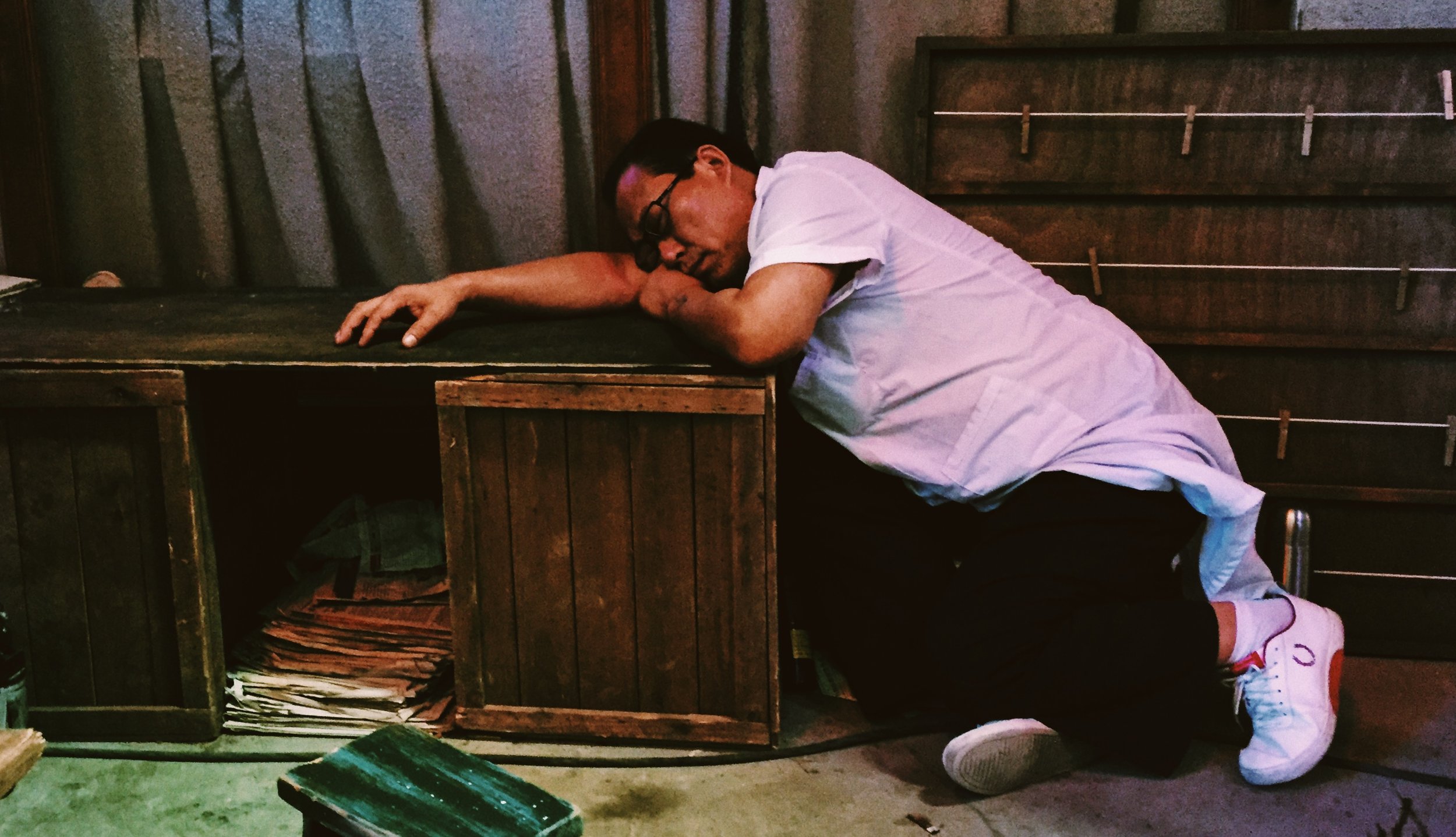 On set Nurse taking a cheaky nap