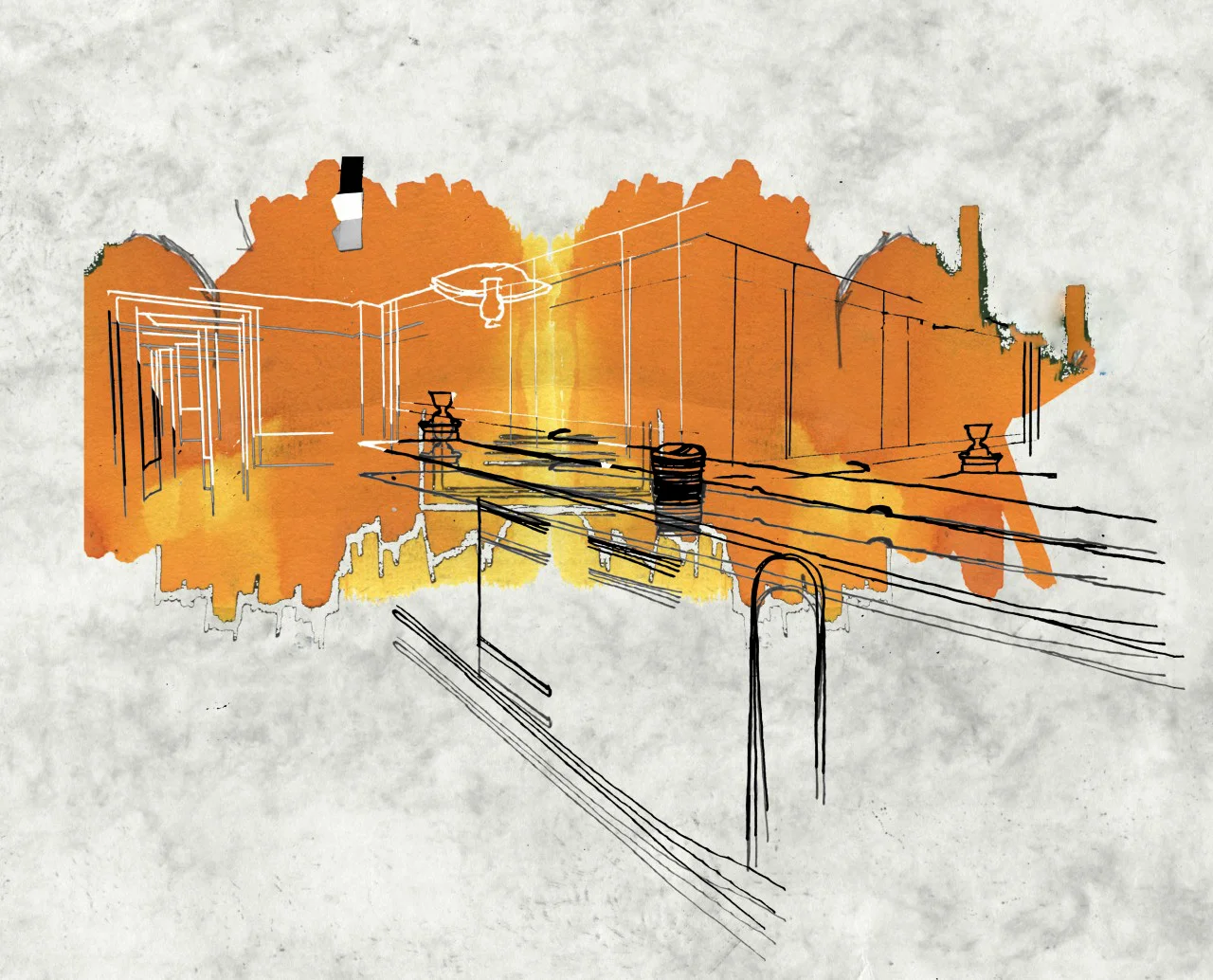 Illustration: ' Be careful not to touch the wall there's a brand new coat of paint'