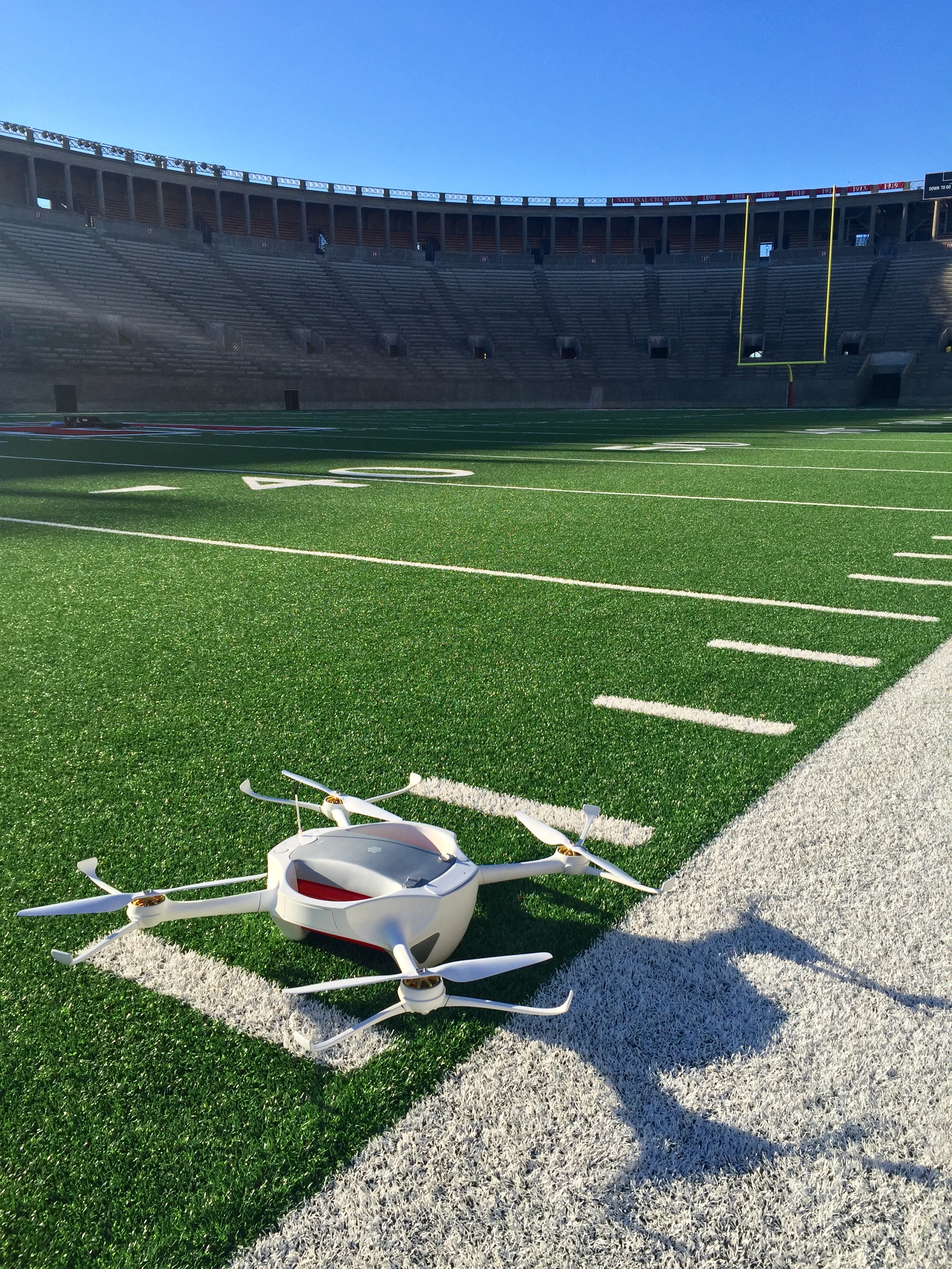 The Matternet One UAV just after safety test-flights in Harvard Stadium