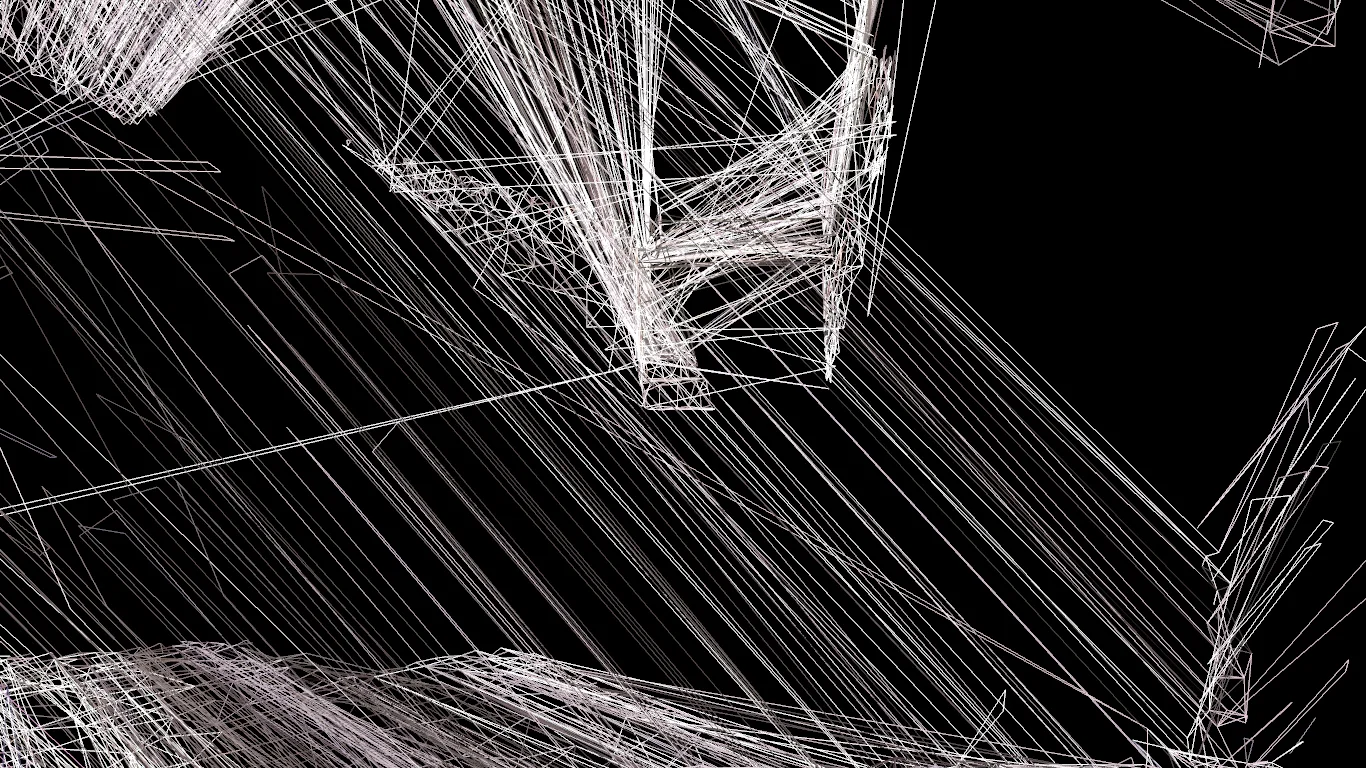 For this second work in the series “Topologie in 2 Medien” the artist Raffael Seyfried and I decided to scan the gallery room in Baustelle Schaustelle in Essen. We captured the tracks of the previous exhibition in the gallery and created a 3D impression of the space. As it has been in the first work of “Topologie in 2 Medien”, for us was important to create some kind of communication between two different representation systems, sound and 3D. Thanks to its digital structure, the code of the 3D object that was the room, allows us to develop a program that transforms the coordinates of every point into different parameters of a sound. The sound tries to modify again the three-dimensional structures and in this process the room starts to vanish. This will be repeated until the communication between both is not possible anymore and the program breaks down.