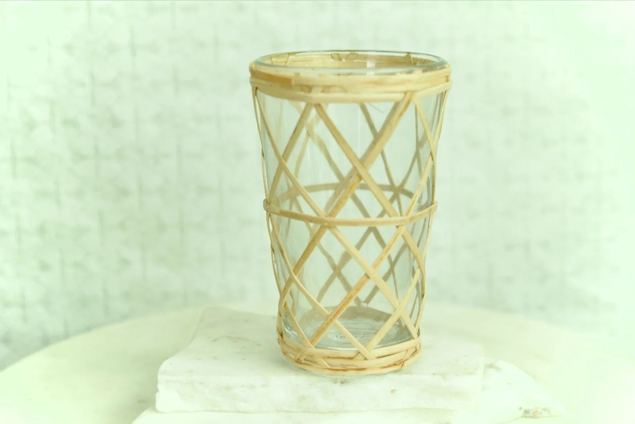 Rattan Wrapped Glass Holder