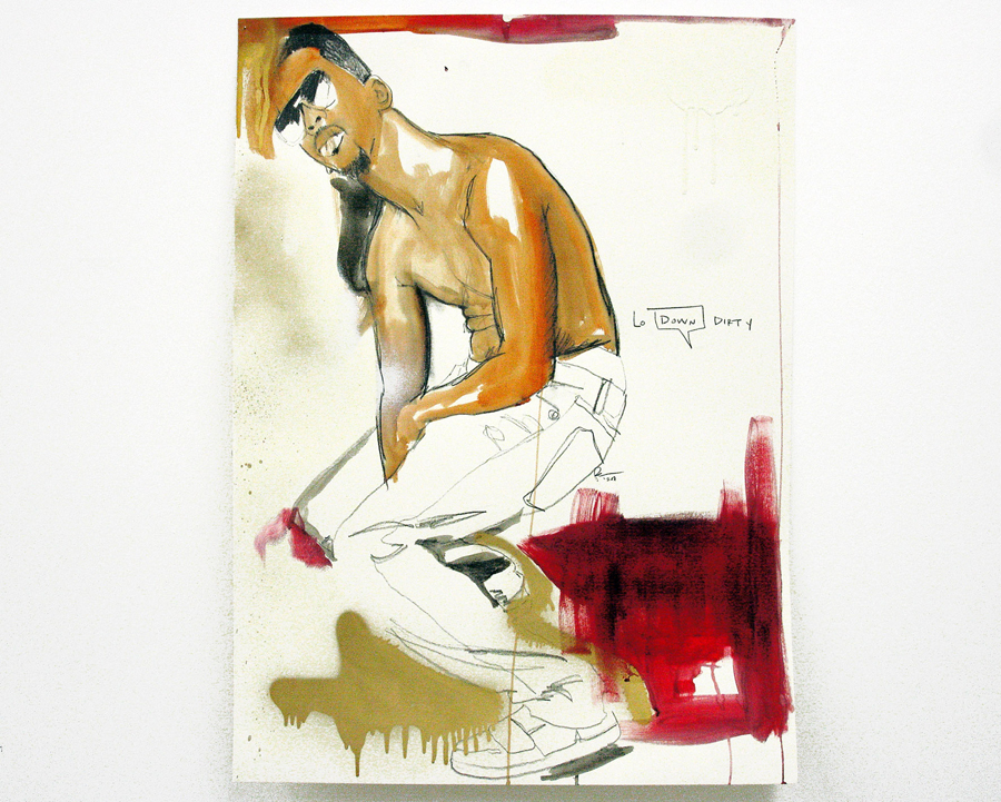   FAHAMU PECOU   Lo Down Dirty, 2011. Acrylique, bombe de peinture et crayon sur papier \ Acrylic, spray paint and pencil on paper. 75,5 x 57 cm  
