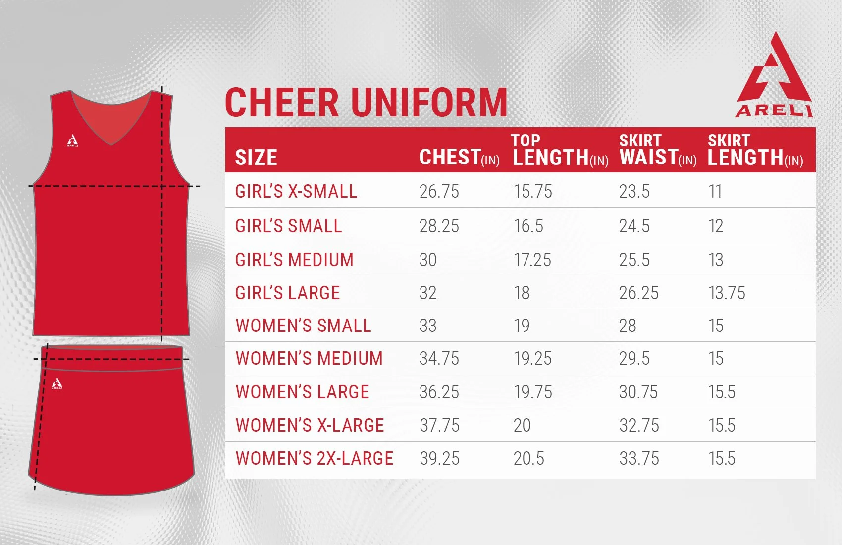 Areli Cheer Sizing Chart