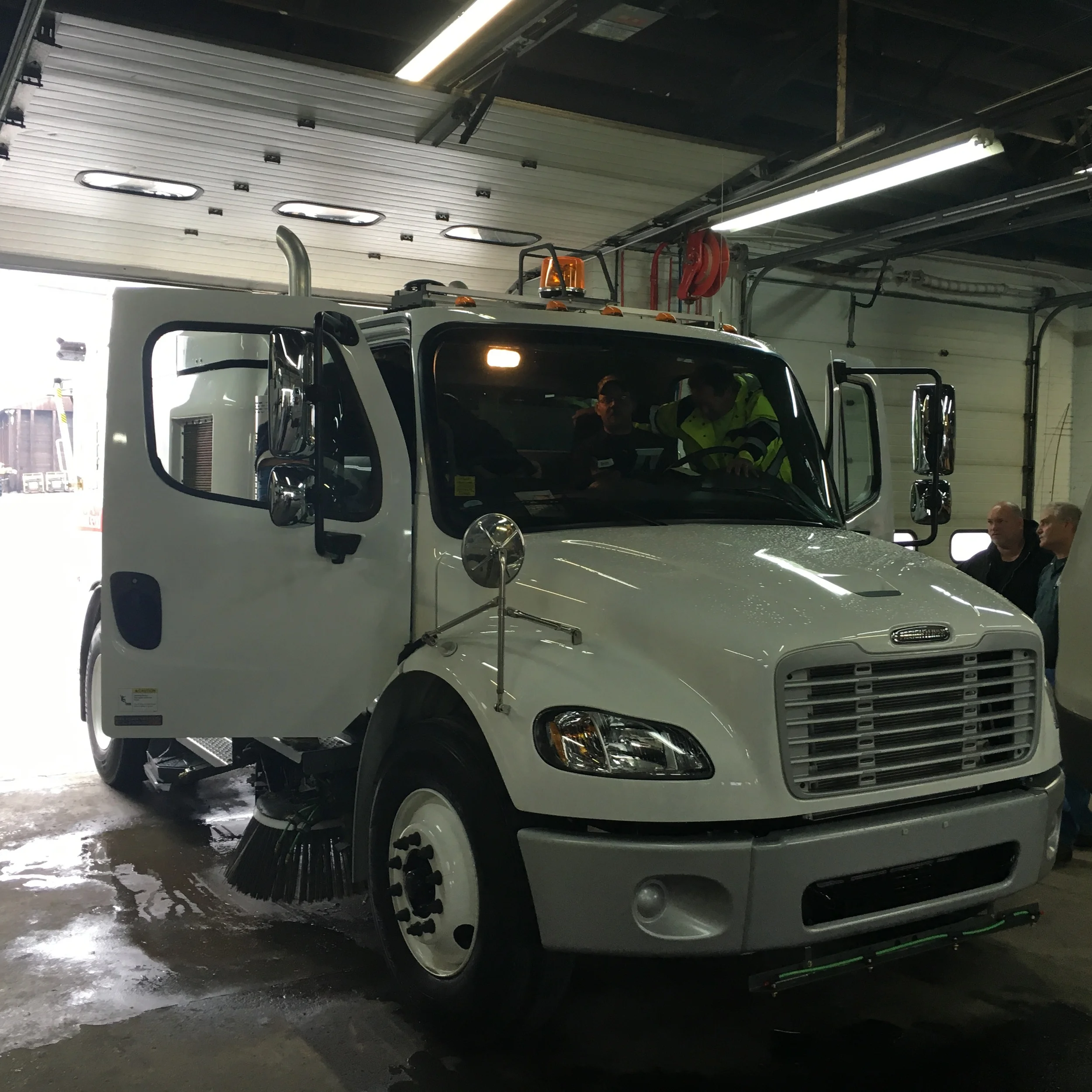 New street sweeper arriving at the Street Department HQ.