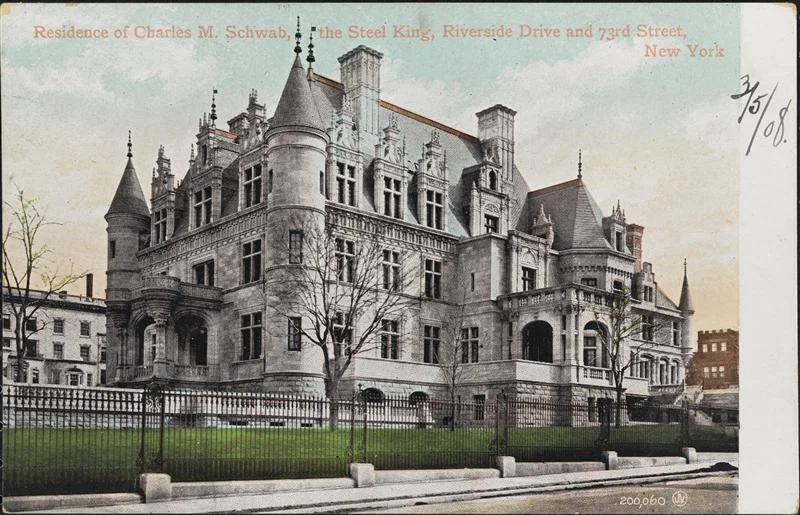 Modern Day Castle Schwab's New York Mansion that was formally located in New York on Riverside Dr and West 73rd Street. The house was torn down in the post-war boom and now an apartment complex sits on the site.