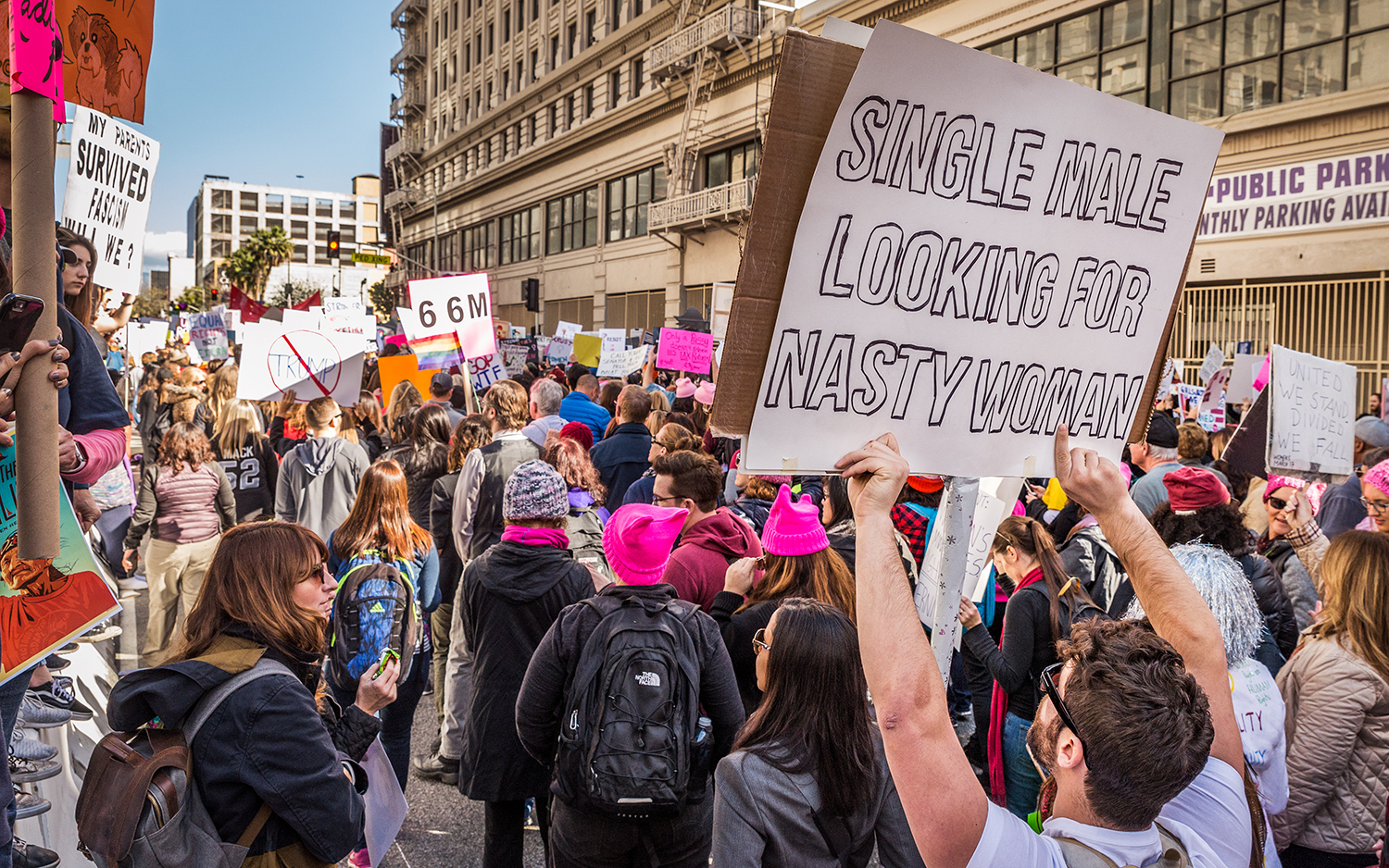(2017) Signs in support of the Women's March came in every flavor. The influence of Hillary Clinton's campaign were overt.