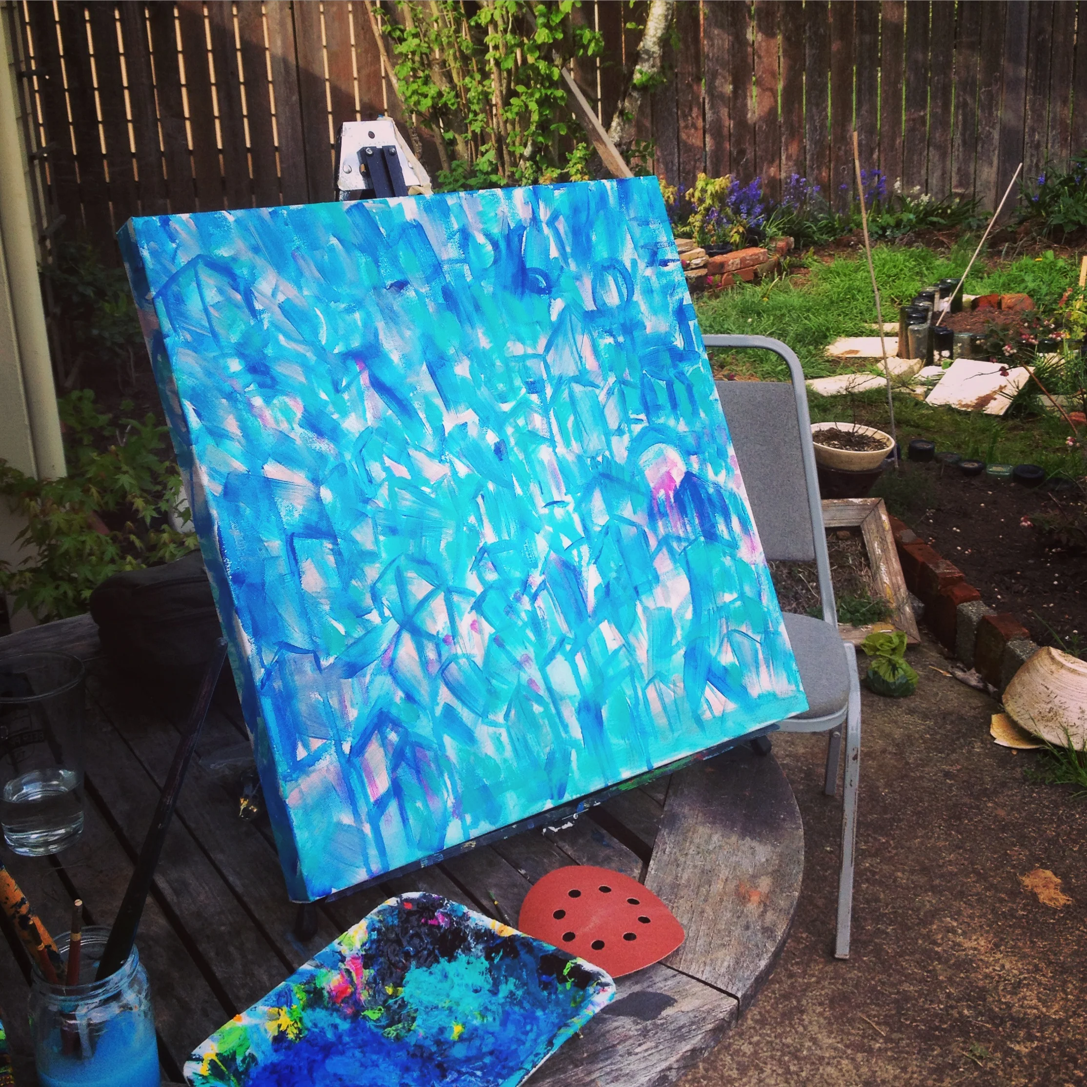 The plan was to paint a rainy day city scape.