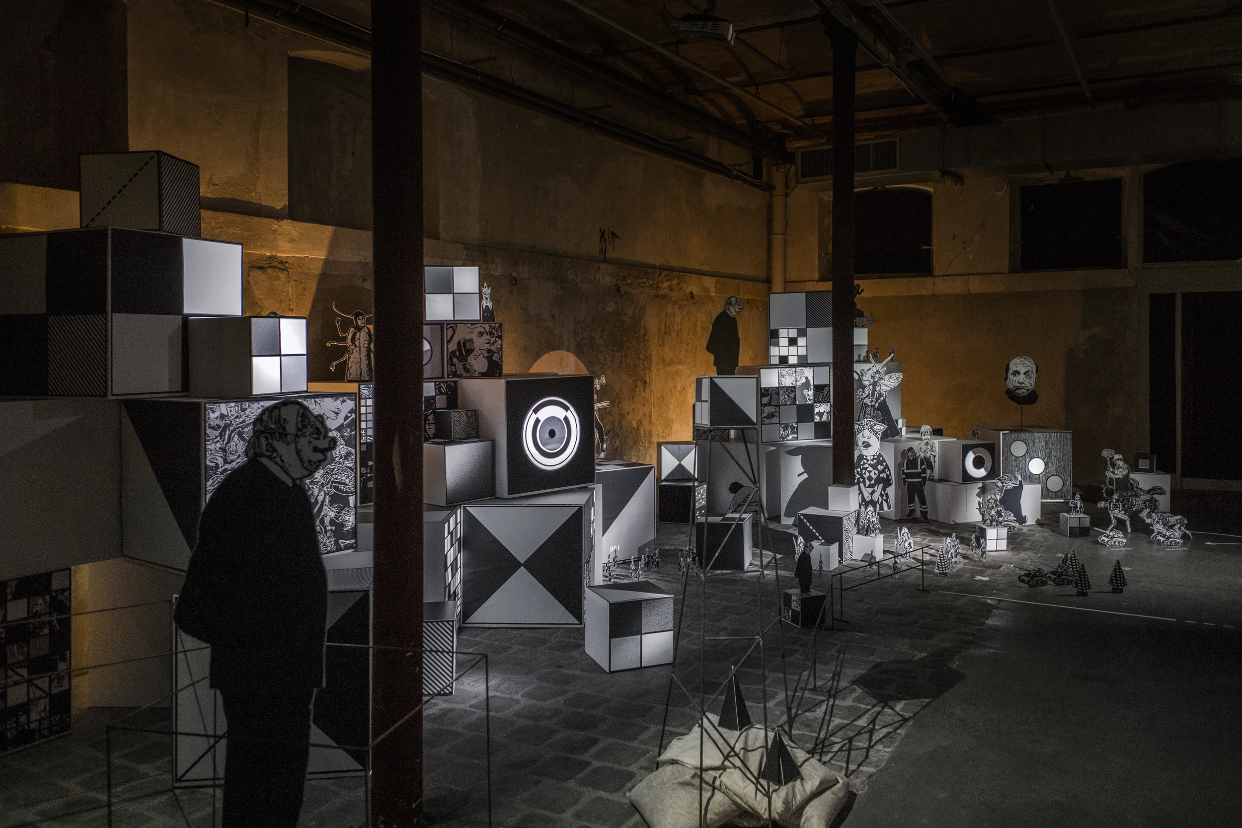 Mécaniques Discursives, installation detail, Centquatre, Paris, 2015–2016; Detail of installation by Fred Penelle and Yannick Jacquet