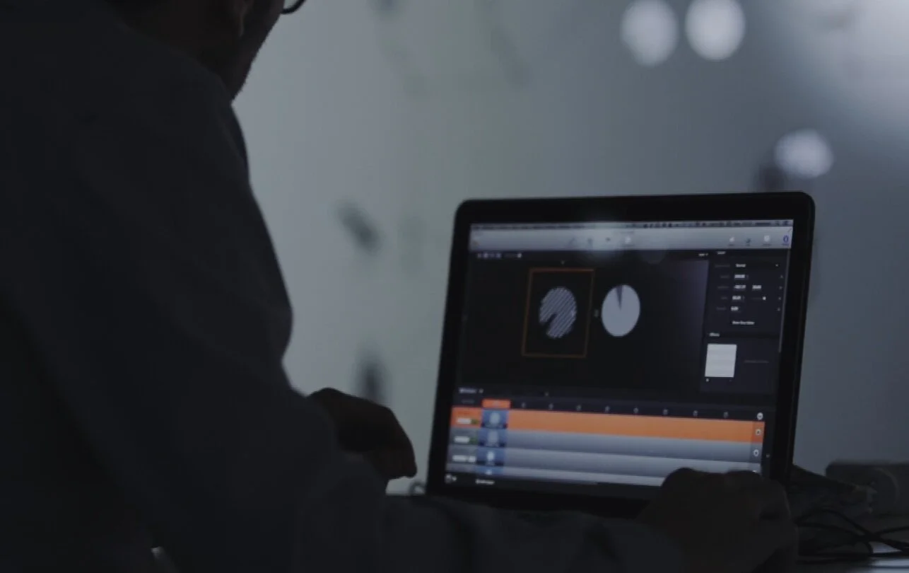 Digital animation and projection design workflow for Mécaniques Discursives installation