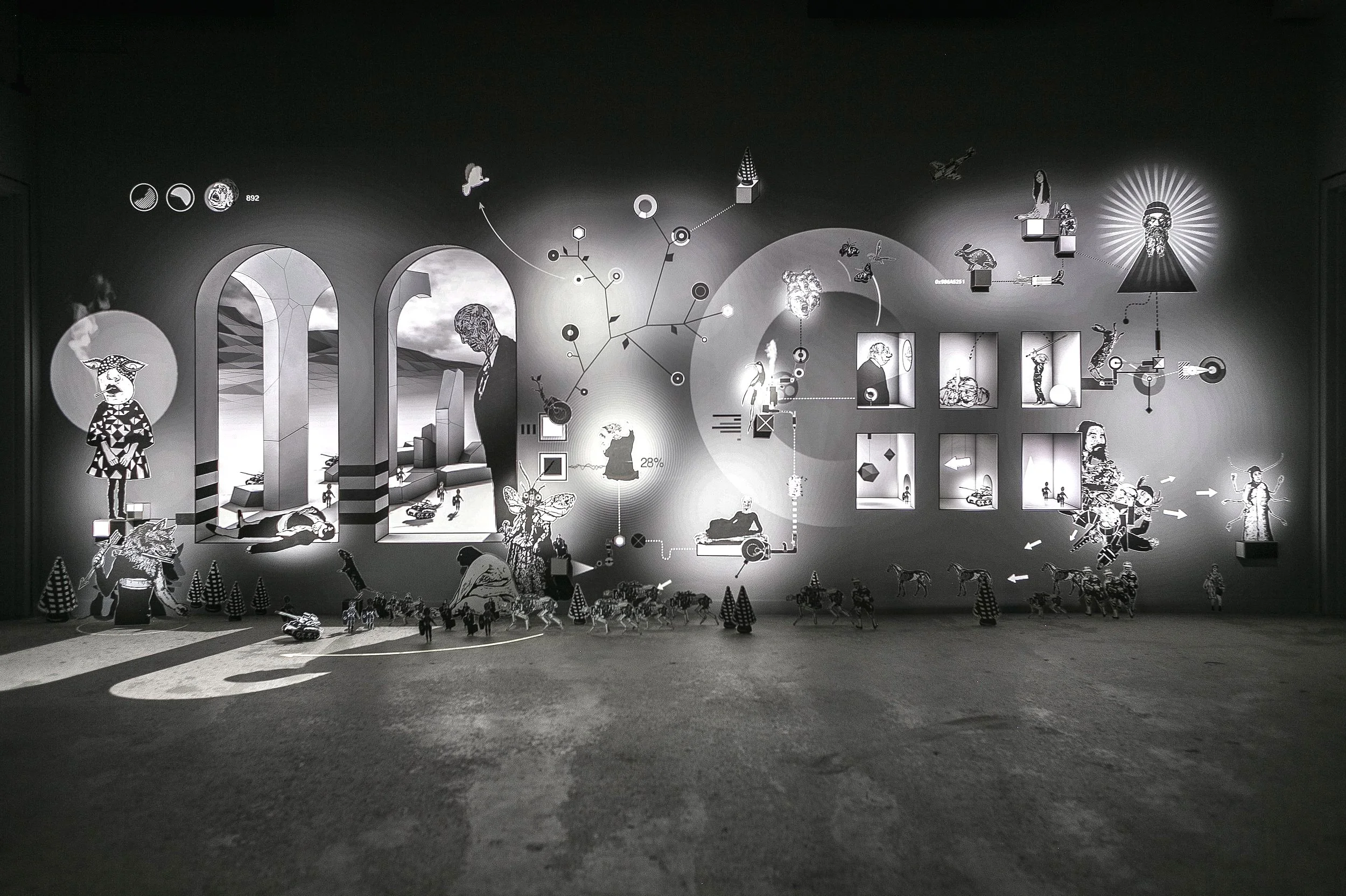 Perte de Signal installation by Yannick Jacquet and Fred Penelle, large-scale wall composition in Montreal, 2016